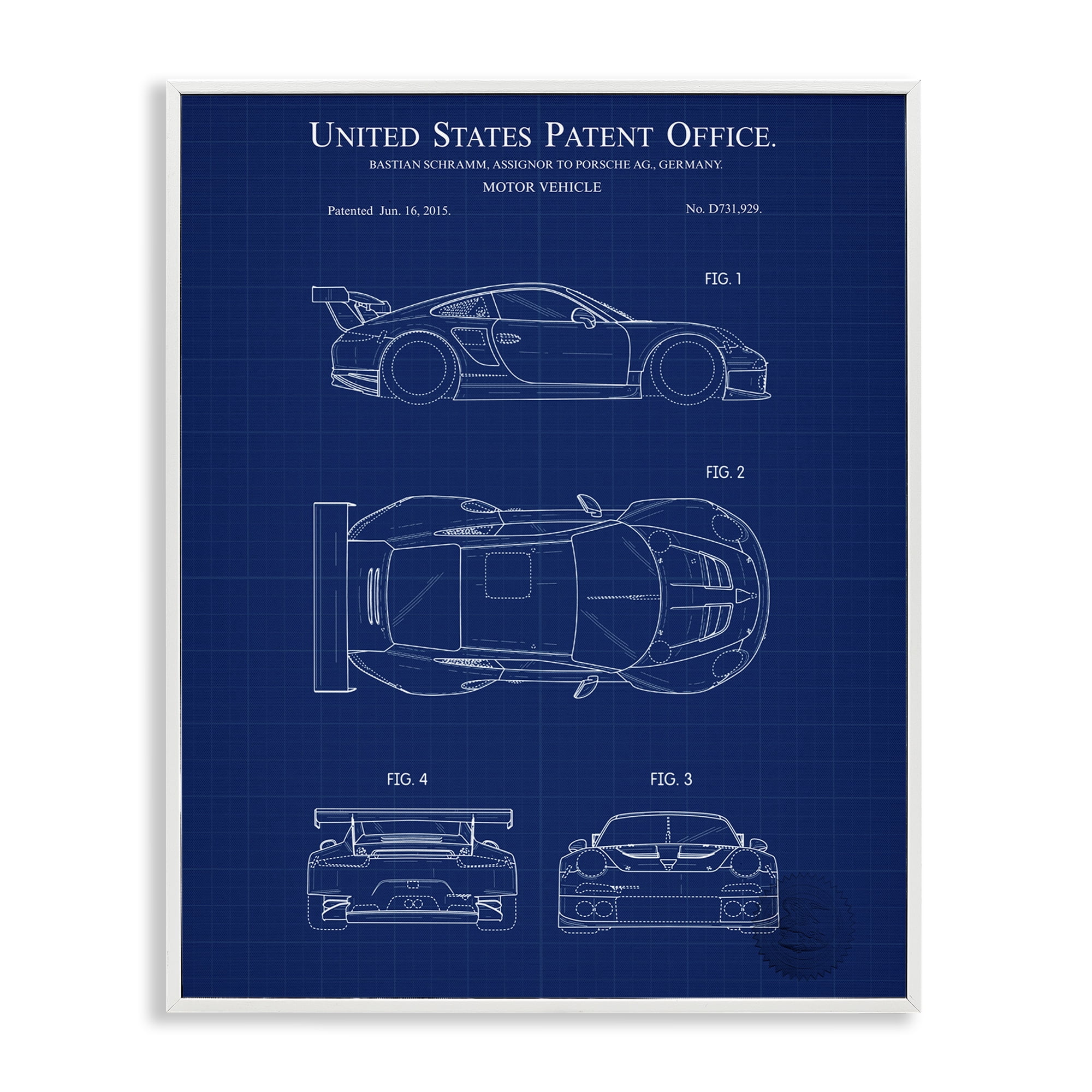 Stupell Industries Motor Vehicle Blueprint Transportation Painting White Framed Art Print Wall Art, 24 x 30