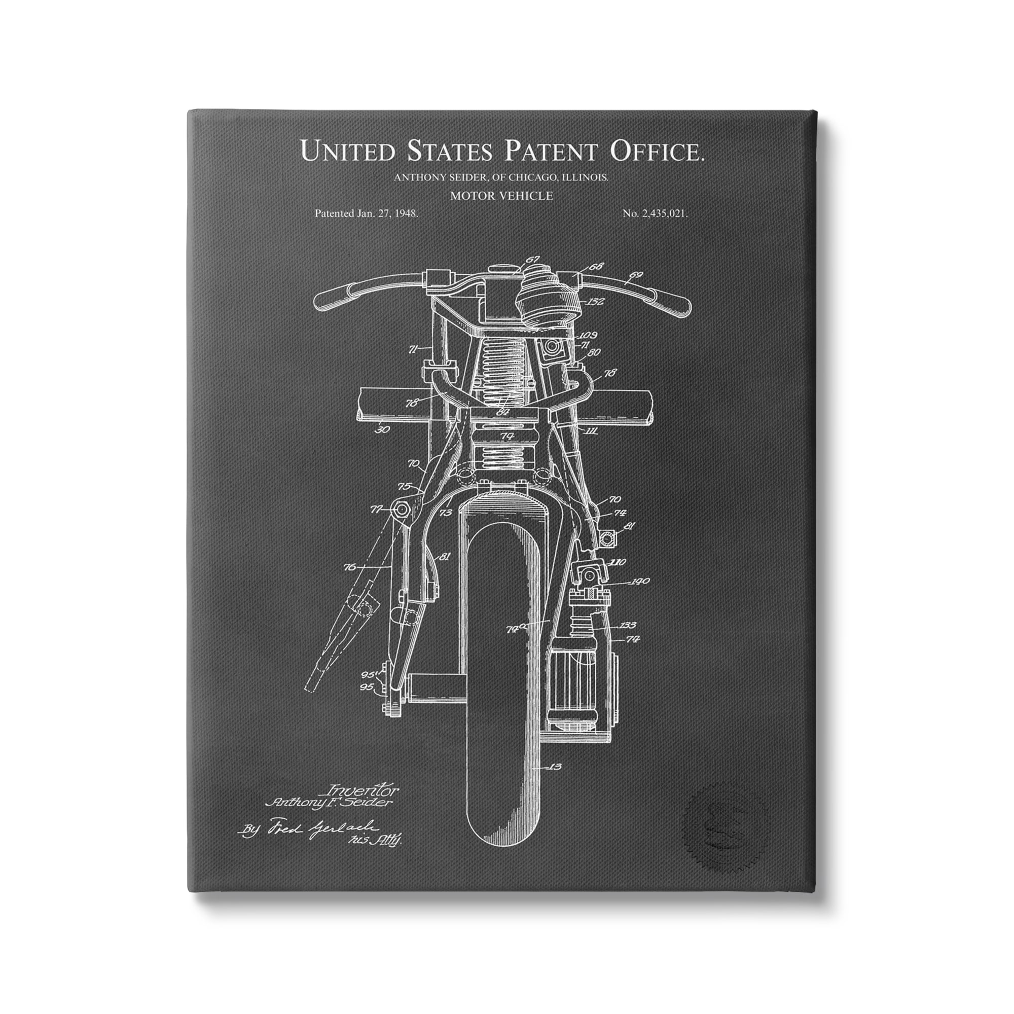 Stupell Industries Motor Vehicle Motorcycle Patent Text Blueprint Diagram Canvas Wall Art, 24 x 30, Design by Karl Hronek