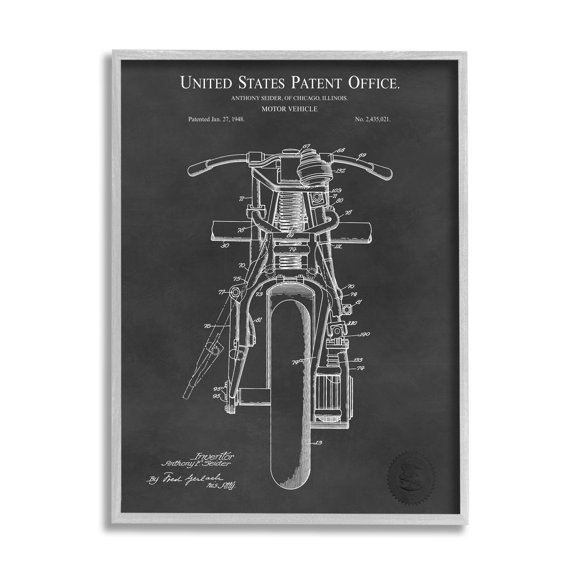 Stupell Industries Motor Vehicle Motorcycle Patent Text Blueprint Diagram Framed Wall Art, 11 x 14, Design by Karl Hronek