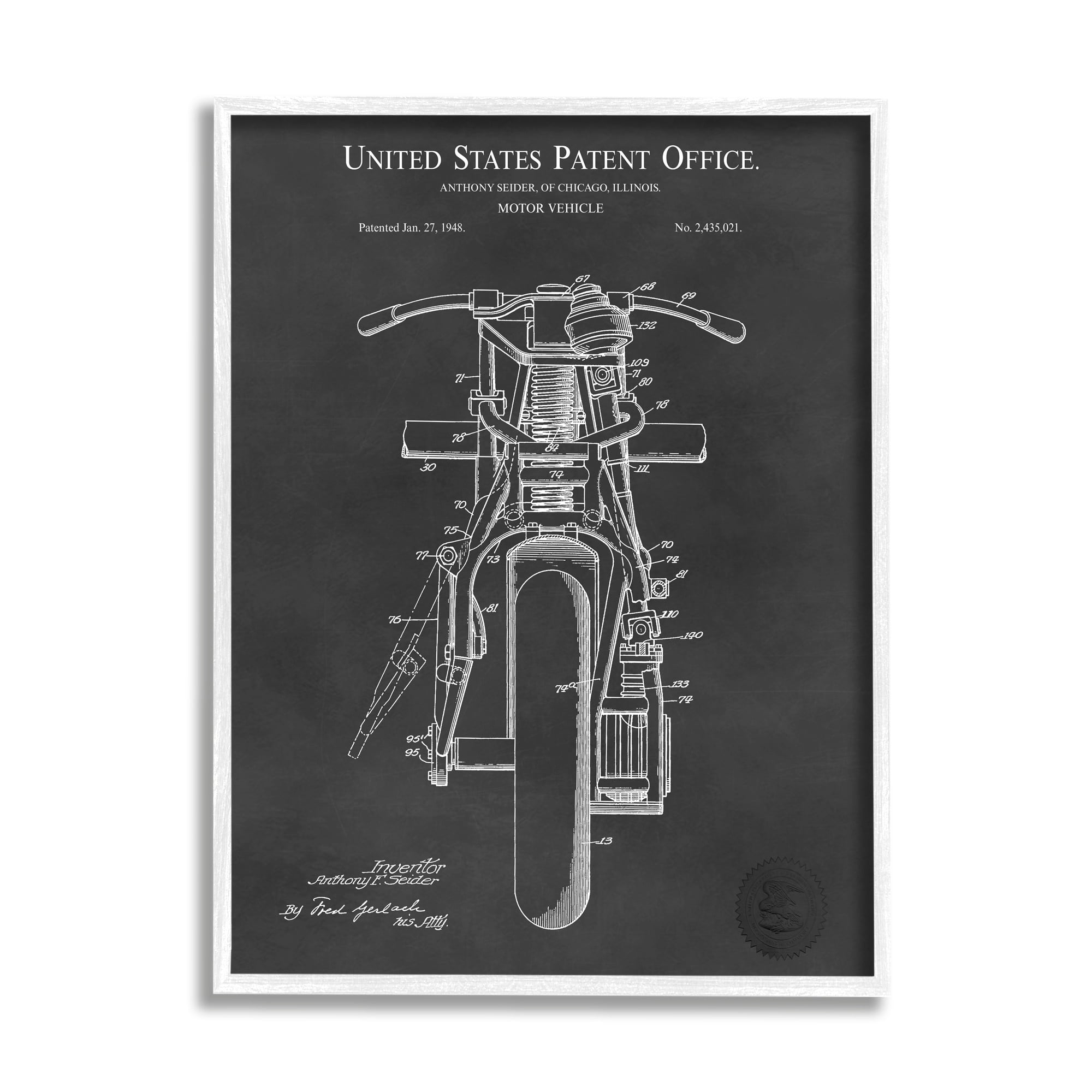 Stupell Industries Motor Vehicle Motorcycle Patent Text Blueprint Diagram Framed Wall Art, 11 x 14, Design by Karl Hronek