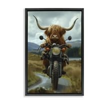 Stupell Industries Motorbike Rural Cattle Animals & Insects Painting Black Floater Framed Art Print Wall Art, 17 x 25