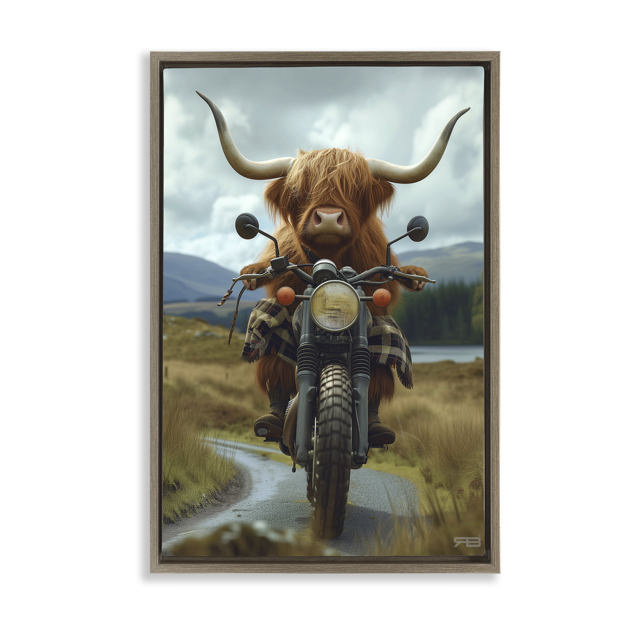 Stupell Industries Motorbike Rural Cattle Animals & Insects Painting Brown Floater Framed Art Print Wall Art, 17 x 25