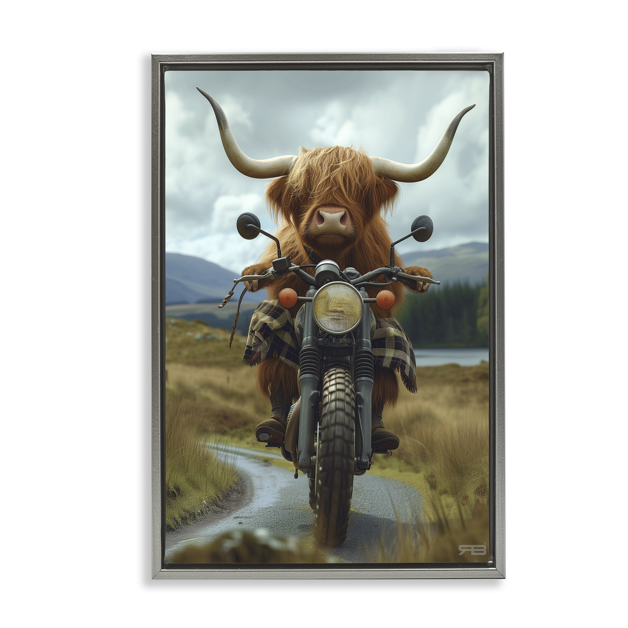 Stupell Industries Motorbike Rural Cattle Animals & Insects Painting Gray Floater Framed Art Print Wall Art, 17 x 25