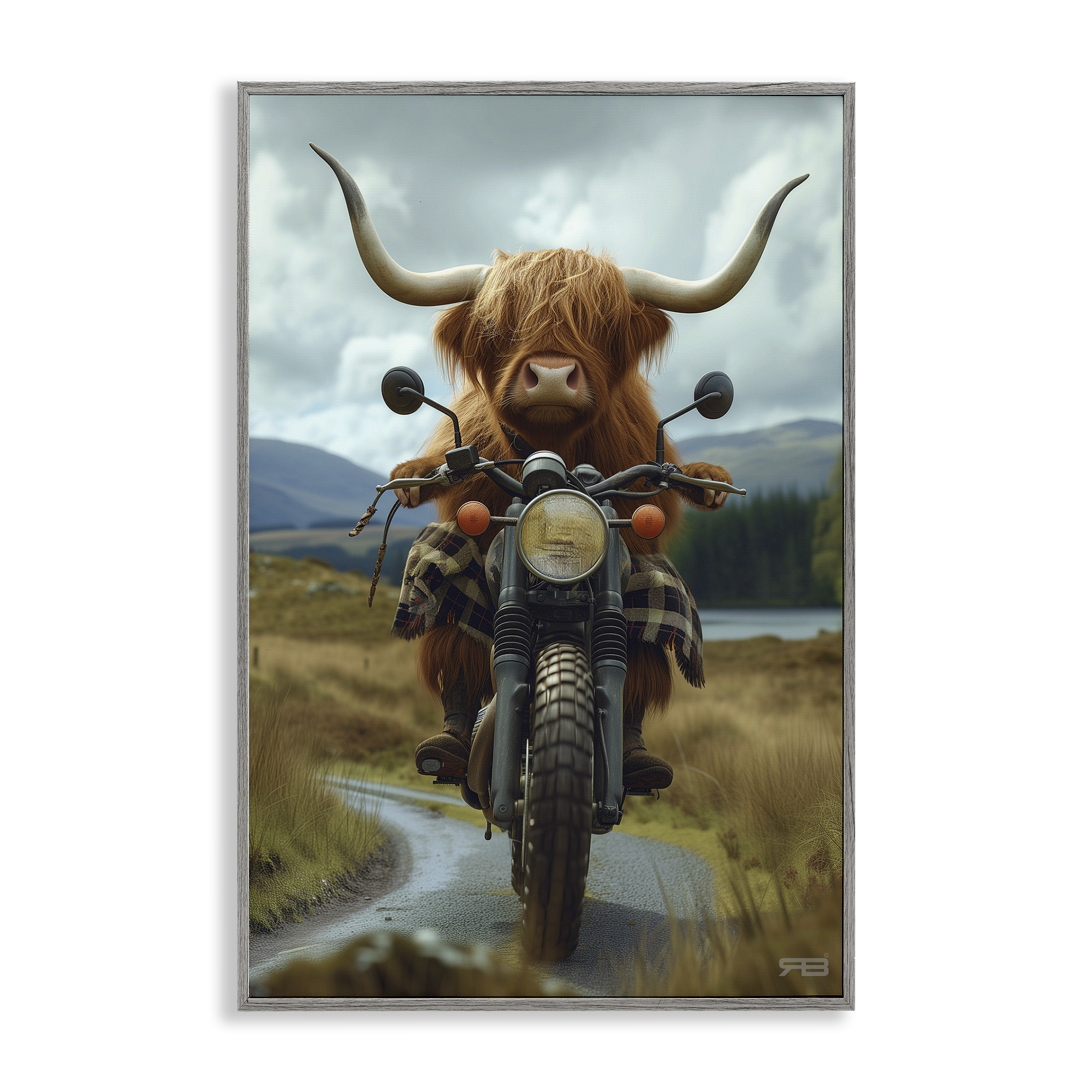 Stupell Industries Motorbike Rural Cattle Animals & Insects Painting Gray Framed Art Print Wall Art, 16 x 24