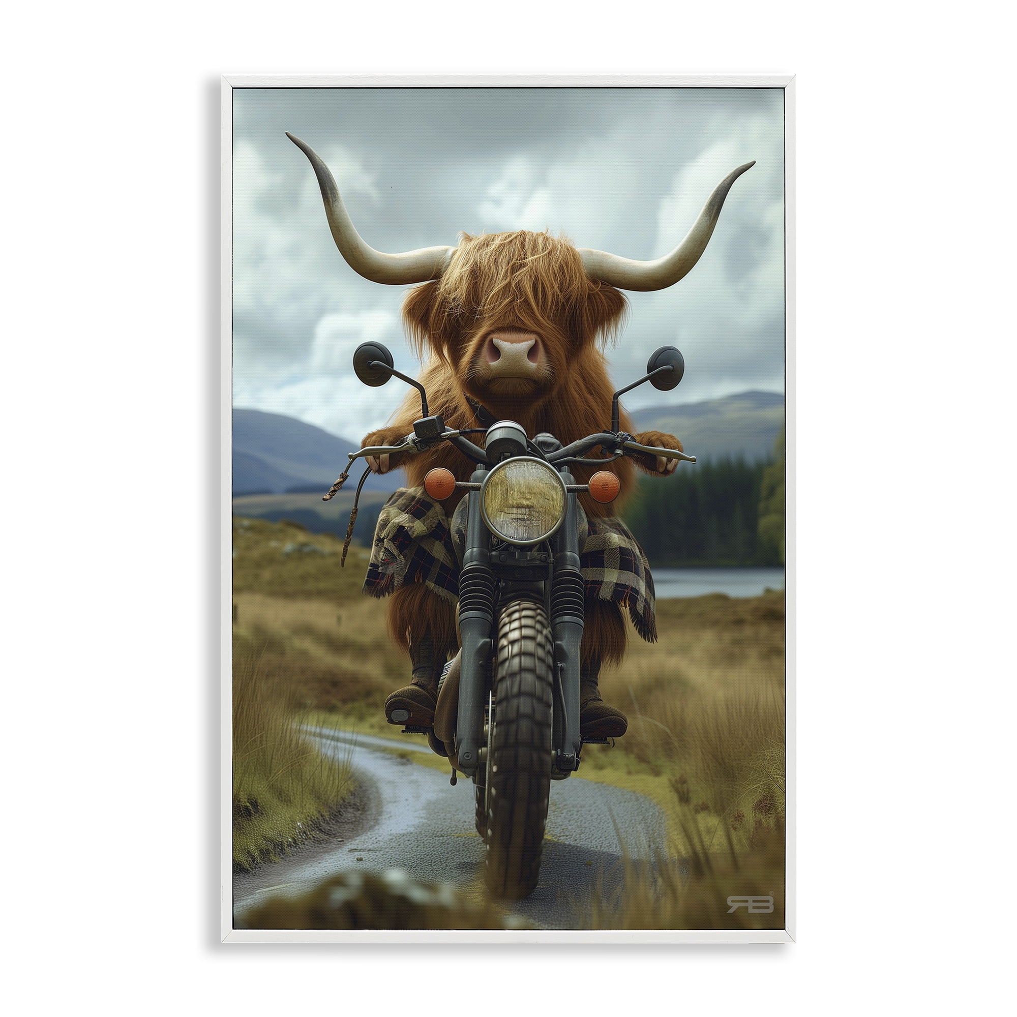 Stupell Industries Motorbike Rural Cattle Animals & Insects Painting White Framed Art Print Wall Art, 16 x 24