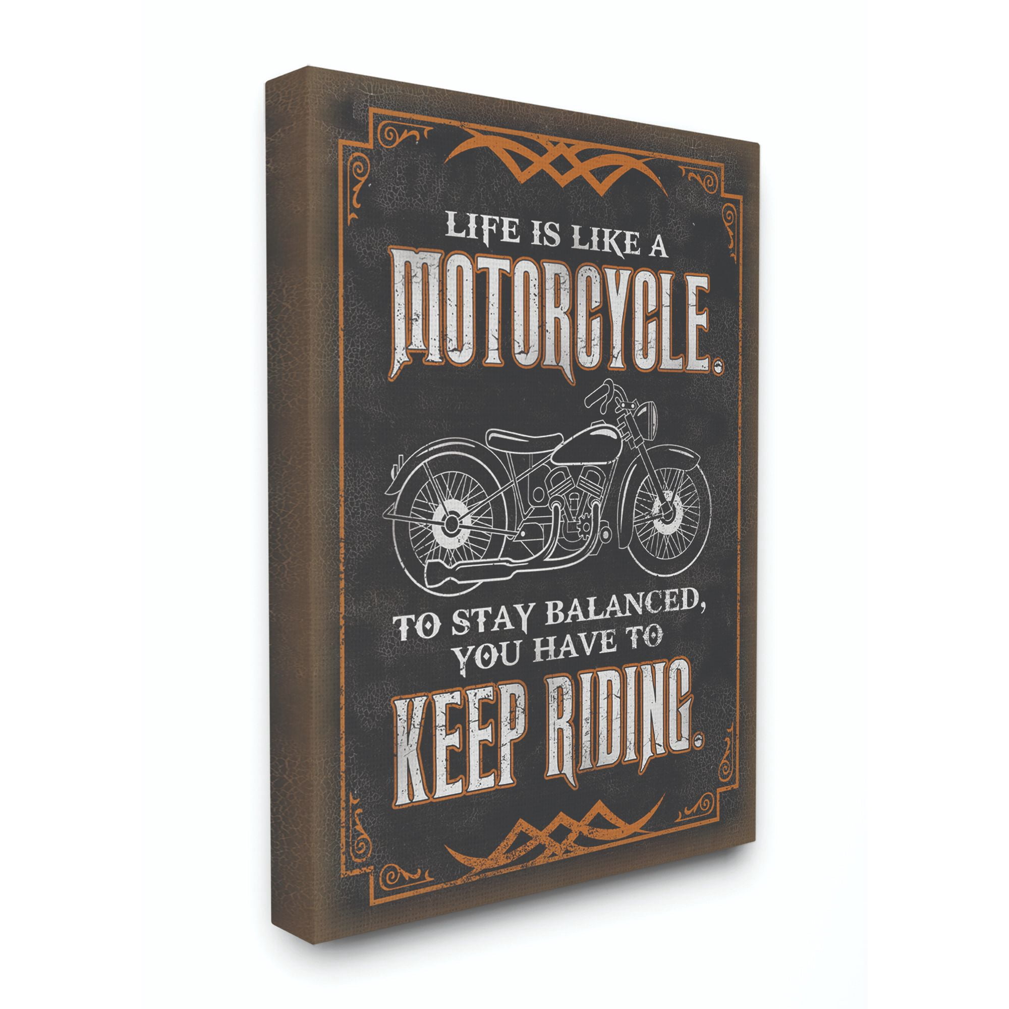 Stupell Industries Motorcycle Life Keep Riding Black Orange Word Design Canvas Wall Art by Retrorocket Studio