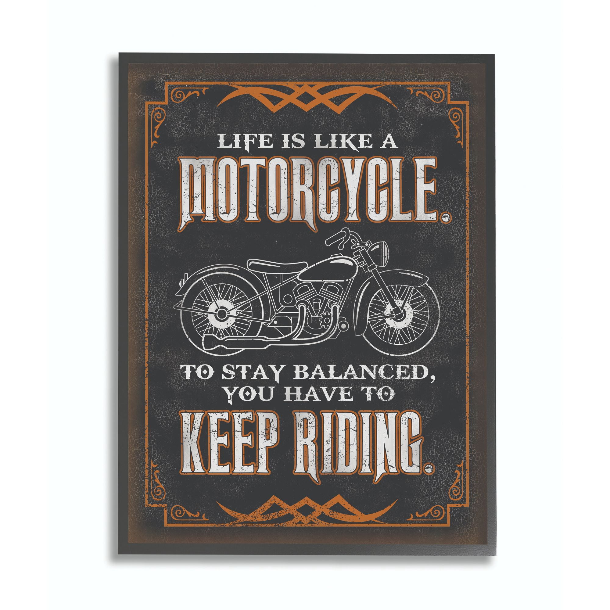 Stupell Industries Motorcycle Life Keep Riding Black Orange Word Design Framed Wall Art by Retrorocket Studio