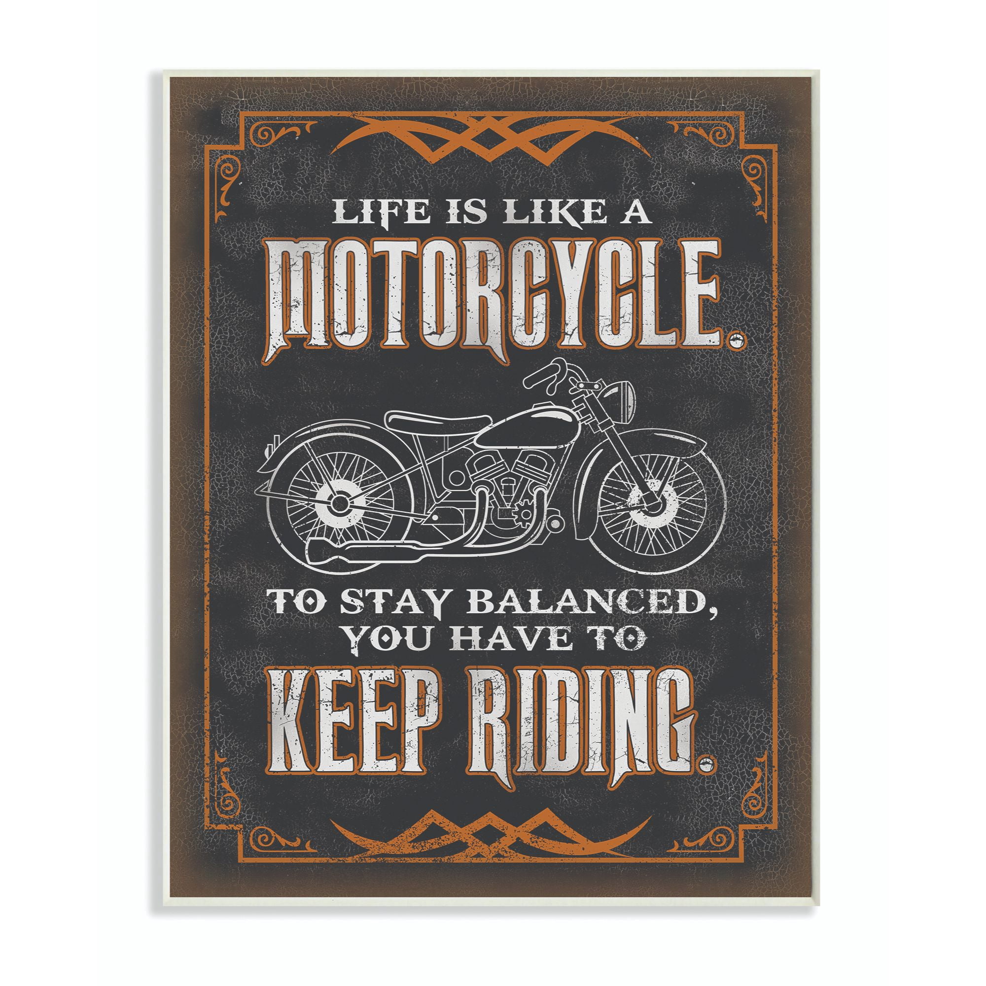 Stupell Industries Motorcycle Life Keep Riding Black Orange Word Design Wall Plaque by Retrorocket Studio