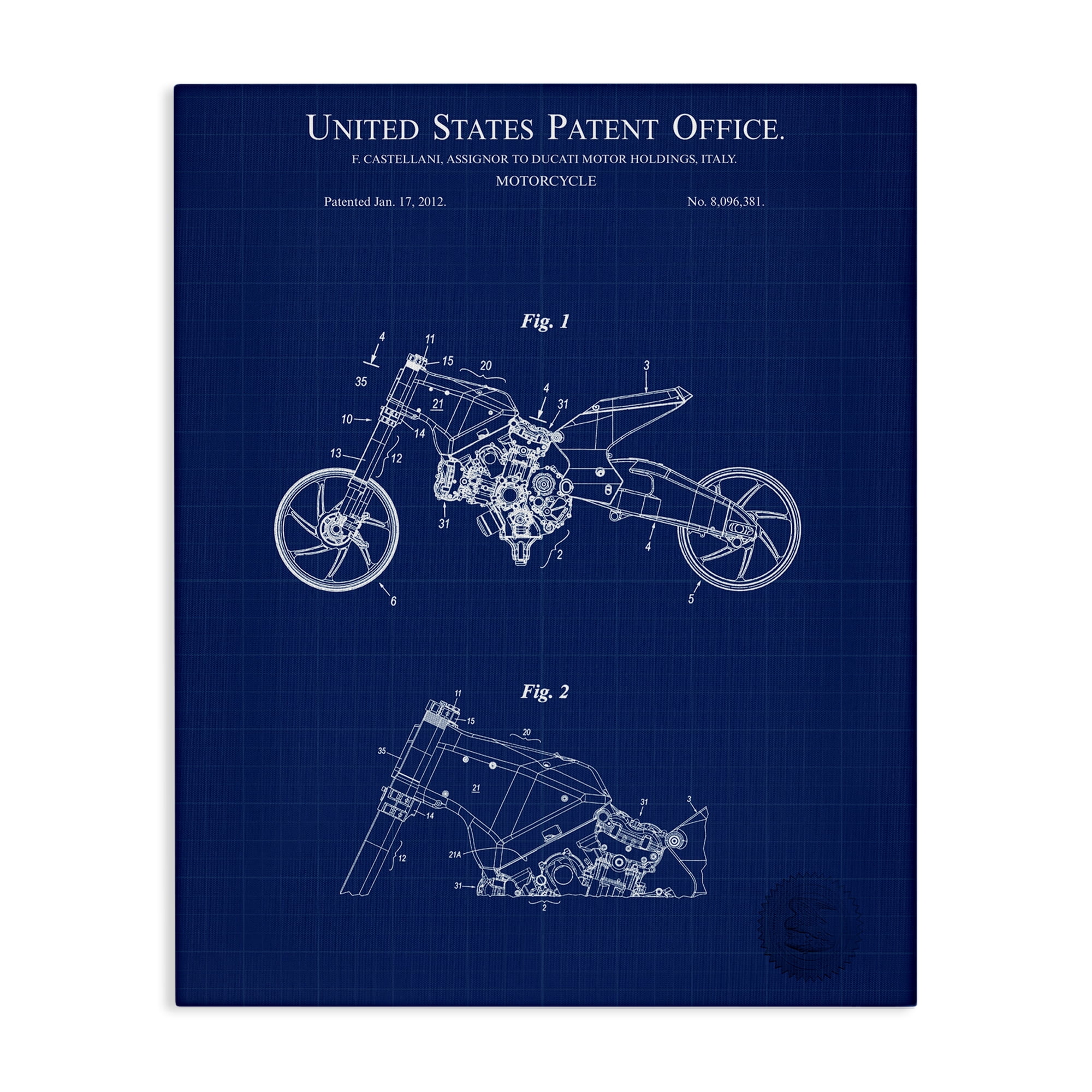 Stupell Industries Motorcycle Patent Blueprint Transportation Painting Gallery Wrapped Canvas Art Print Wall Art, 24 x 30