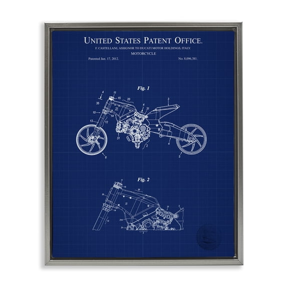 Stupell Industries Mid-Century Motorcycle Patent Blueprint Gray Floating Frame Canvas Art, 17 x 21, by Karl Hronek