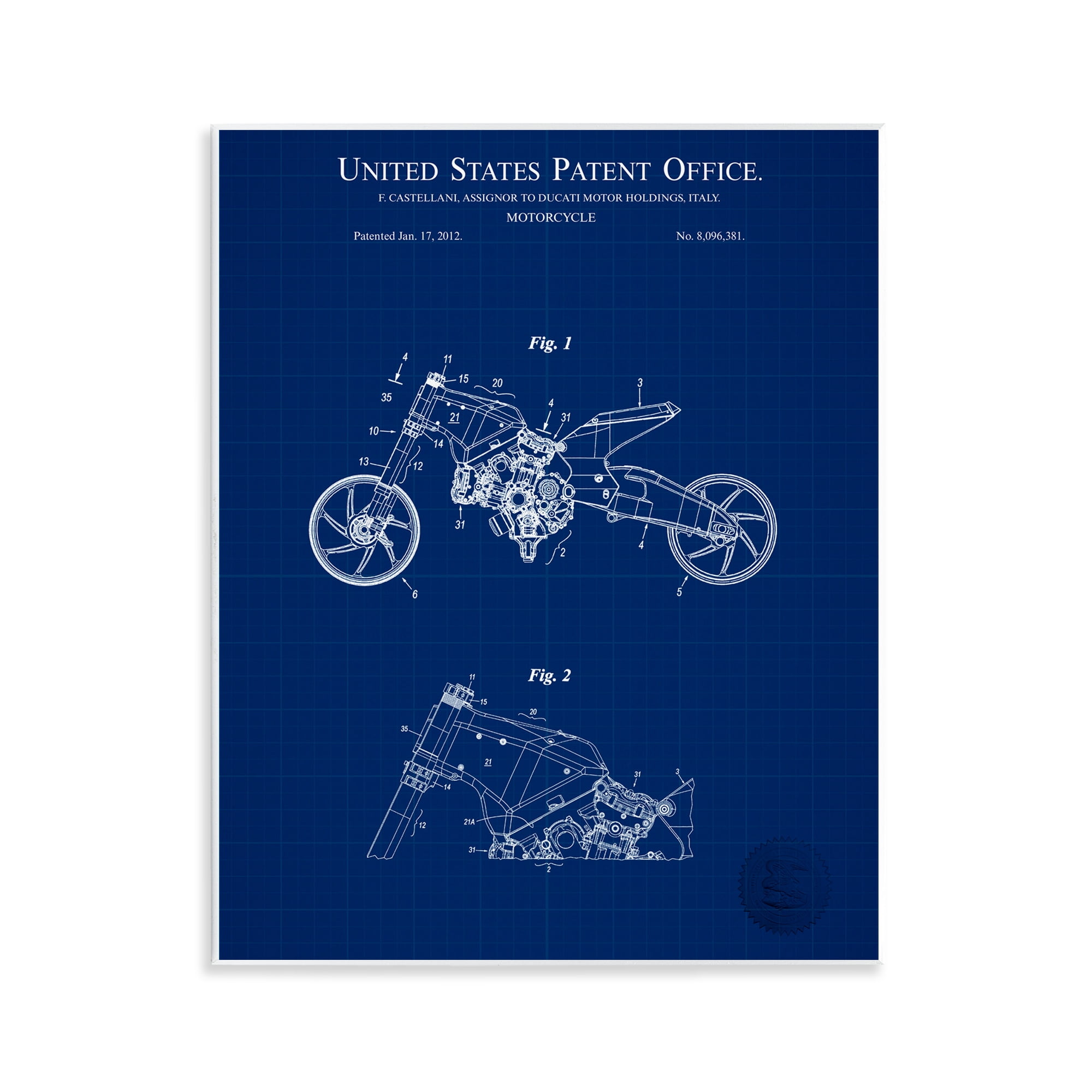 Stupell Industries Motorcycle Patent Blueprint Transportation Painting Unframed Art Print Wall Art, 11 x 14
