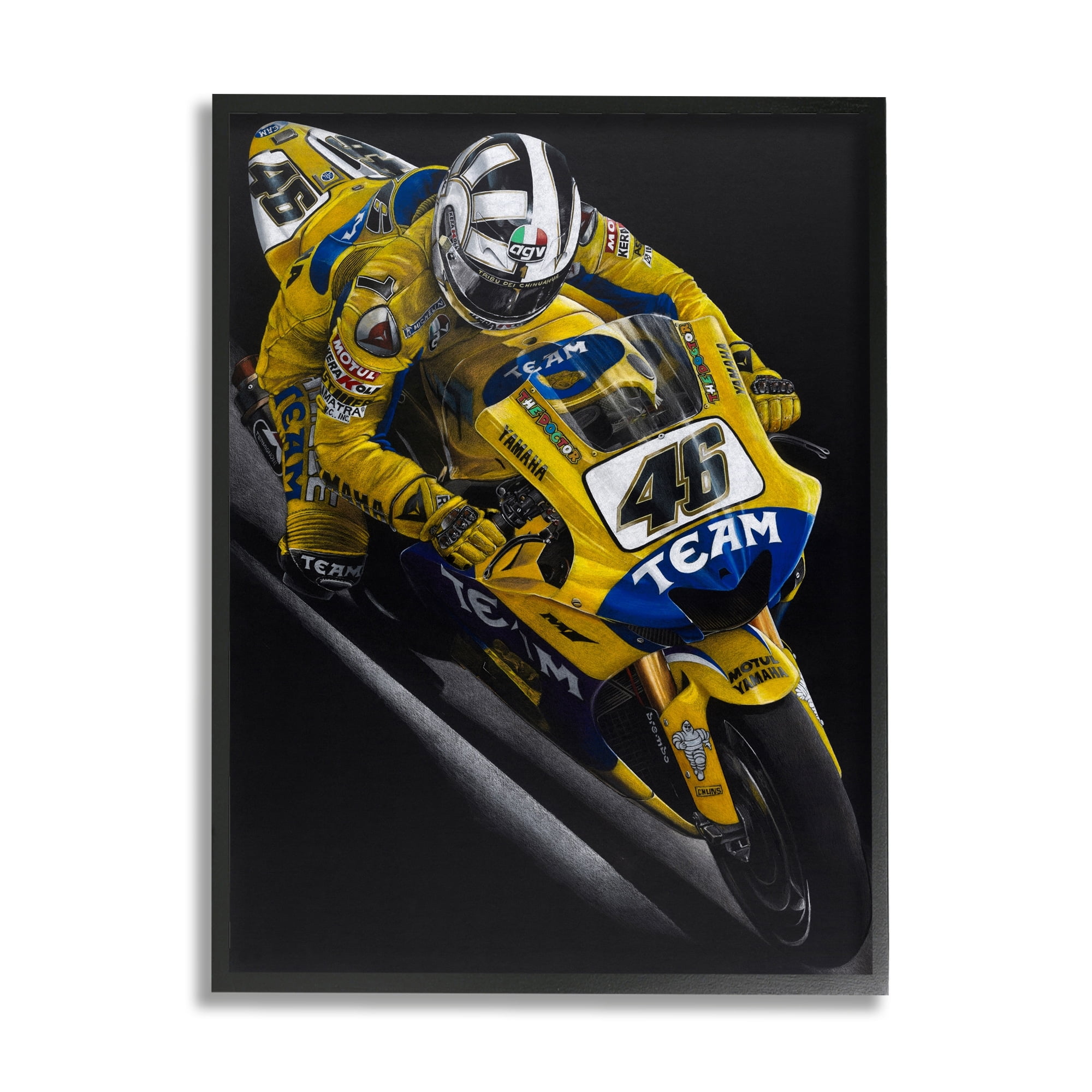 Stupell Industries Motorcycle Racer Yellow Blue Uniform Street Sport Black Framed by Todd Strothers