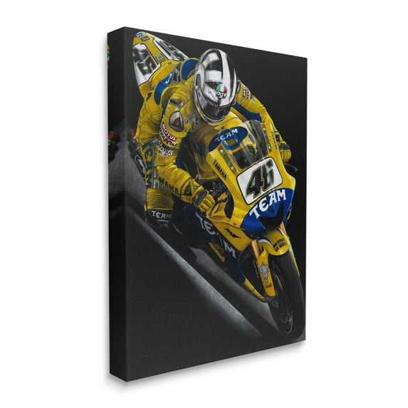 Stupell Industries Motorcycle Racer Yellow Blue Uniform Street Sport Canvas Wall Art by Todd Strothers