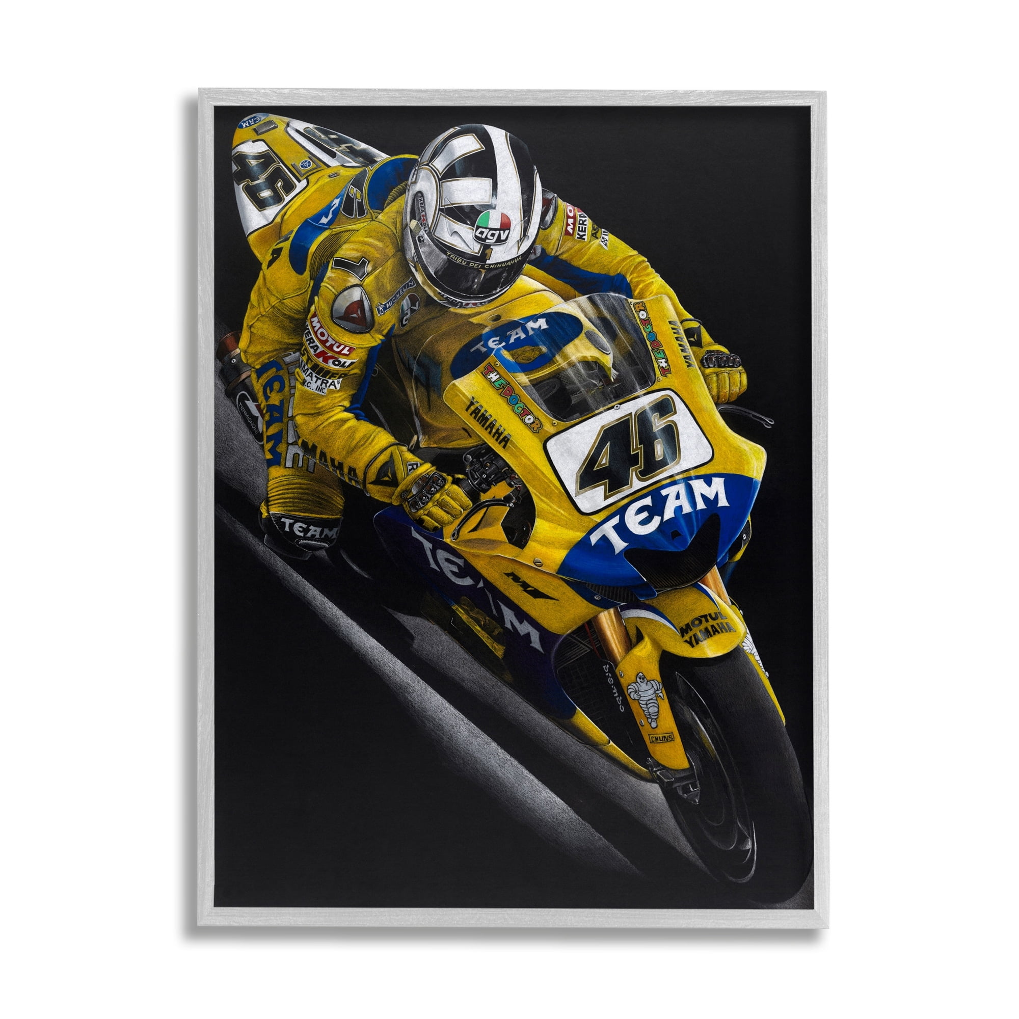Stupell Industries Motorcycle Racer Yellow Blue Uniform Street Sport Gray Framed by Todd Strothers