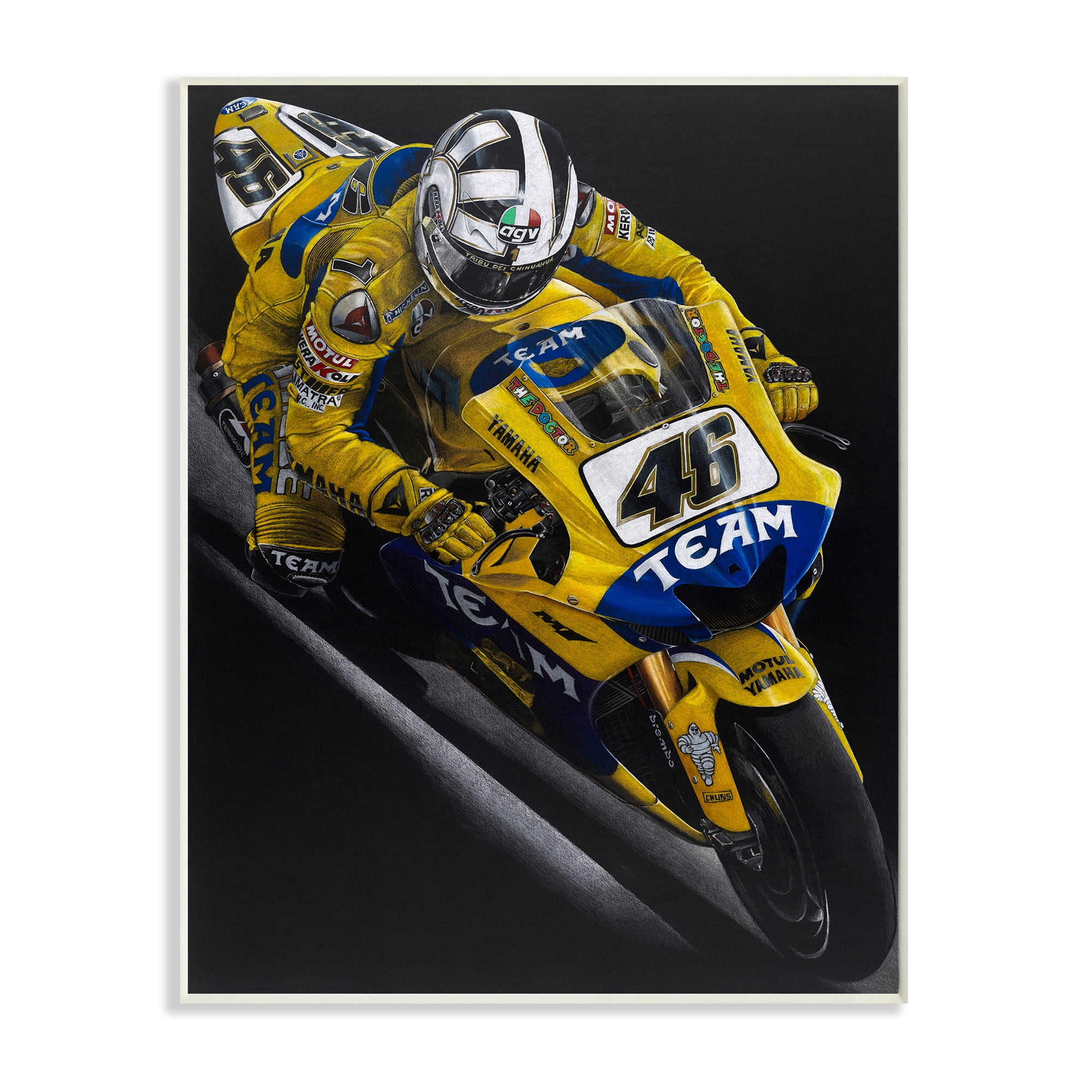 Stupell Industries Motorcycle Racer Yellow Blue Uniform Street Sport Wall Plaque by Todd Strothers