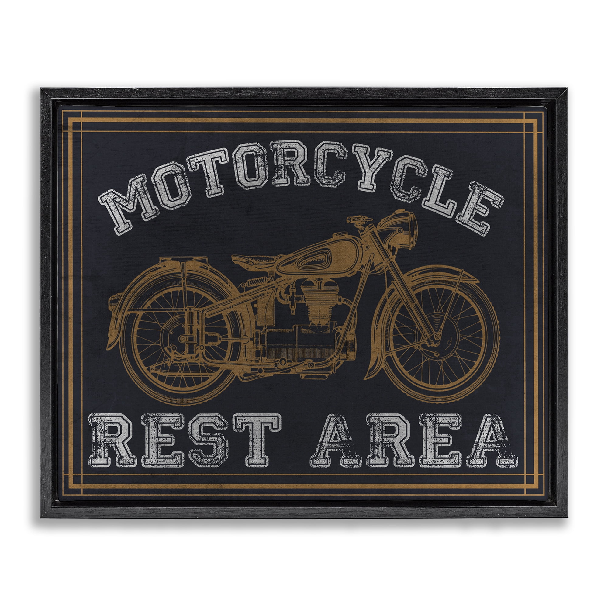 Stupell Industries Motorcycle Rest Area Black Framed Floater Canvas Wall Art, design by Marcus Prime
