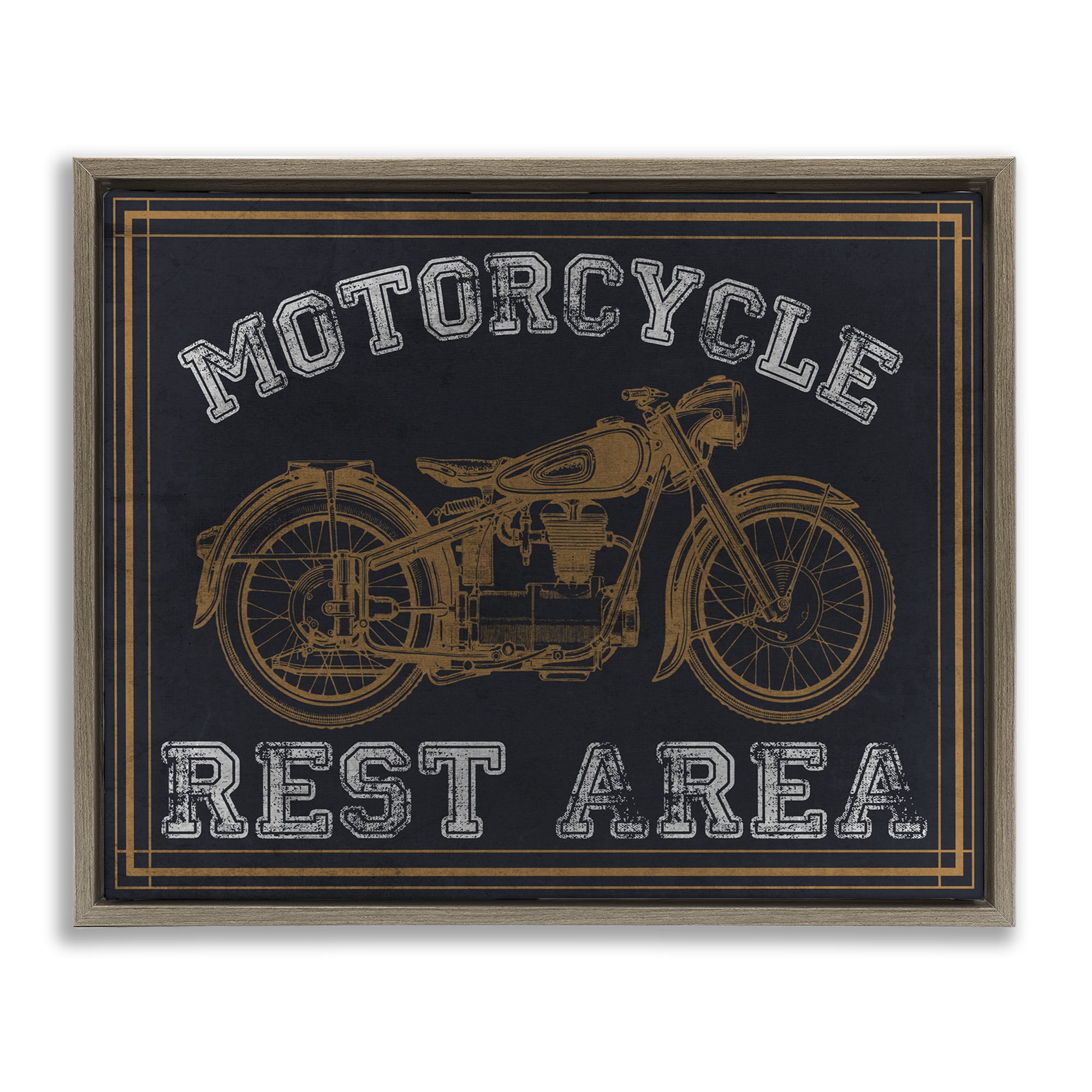 Stupell Industries Motorcycle Rest Area Brown Framed Floater Canvas Wall Art, design by Marcus Prime
