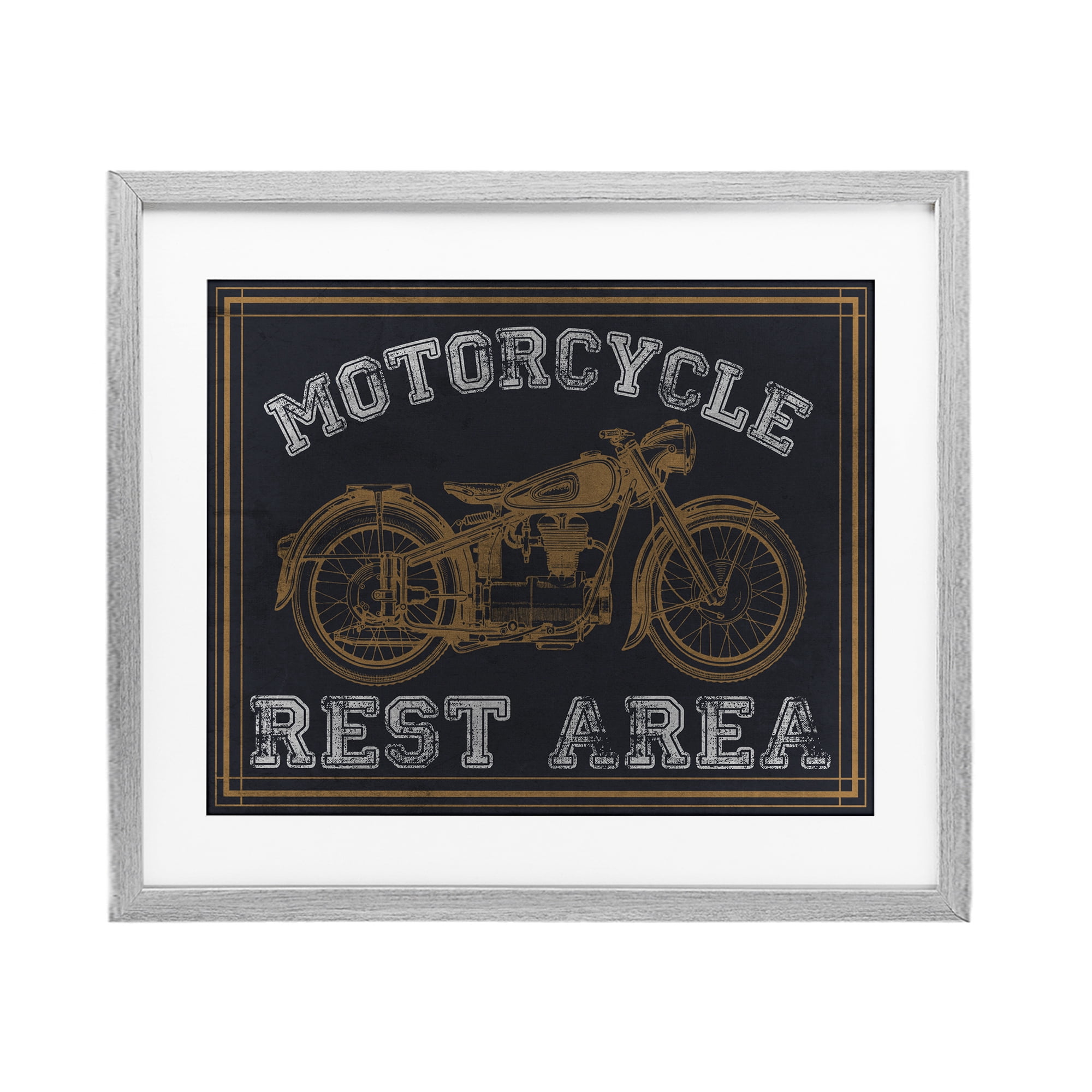 Stupell Industries Motorcycle Rest Area Gray Framed Print Under Glass, design by Marcus Prime