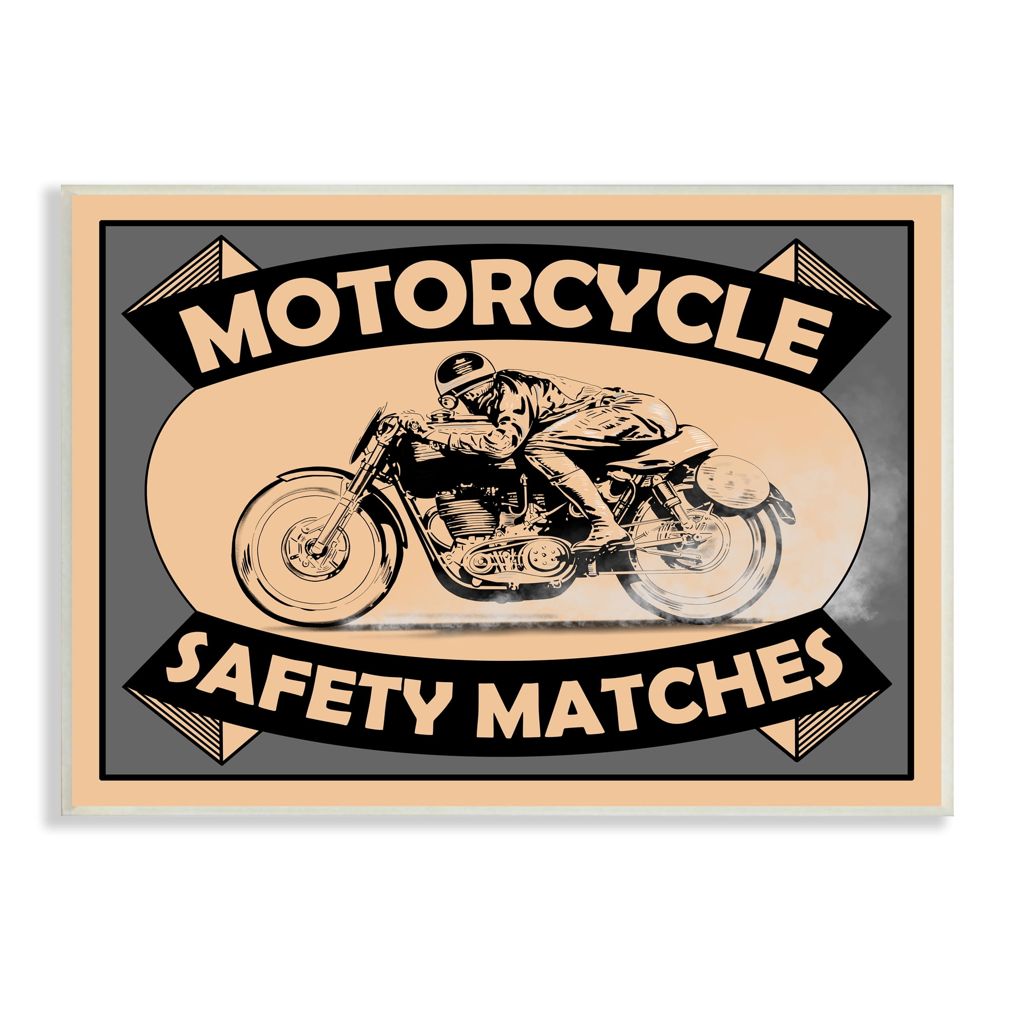 Stupell Industries Motorcycle Safety Matches Grey Tan Bike Rider, 13 x 19, Designed by Mark Rogan