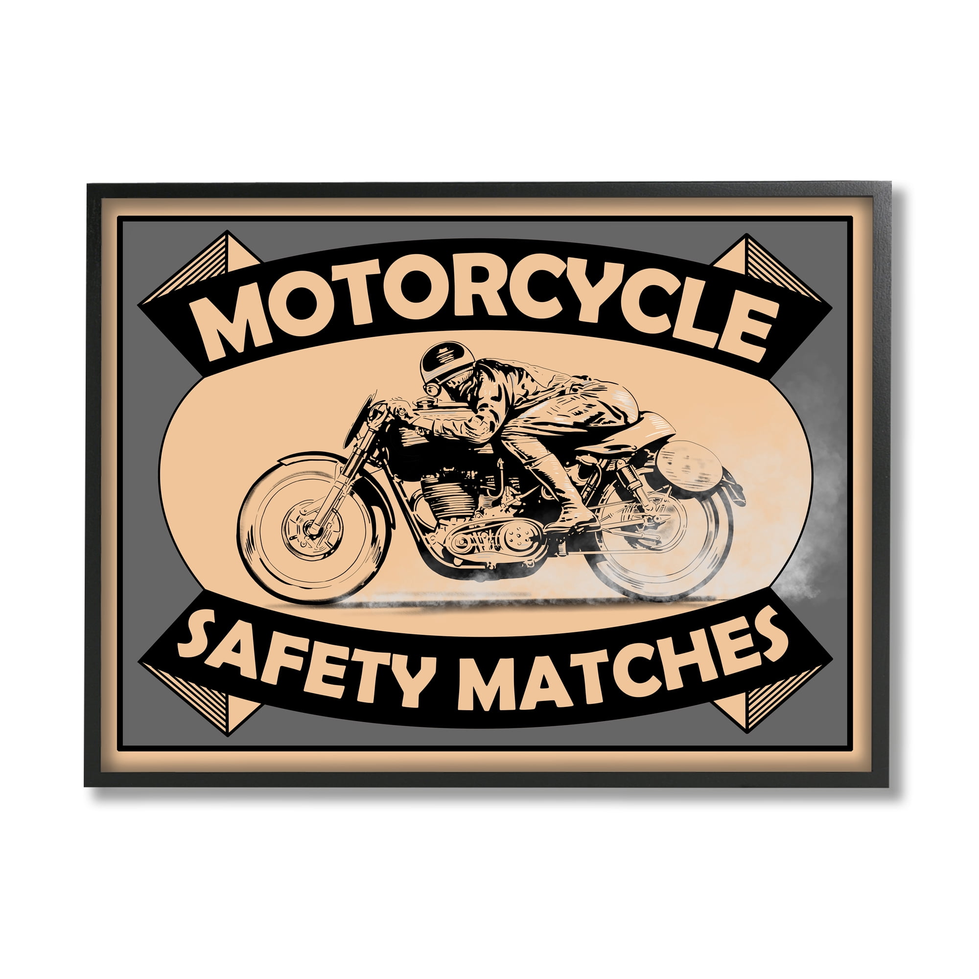 Stupell Industries Motorcycle Safety Matches Grey Tan Bike Rider, 16 x 20, Designed by Mark Rogan