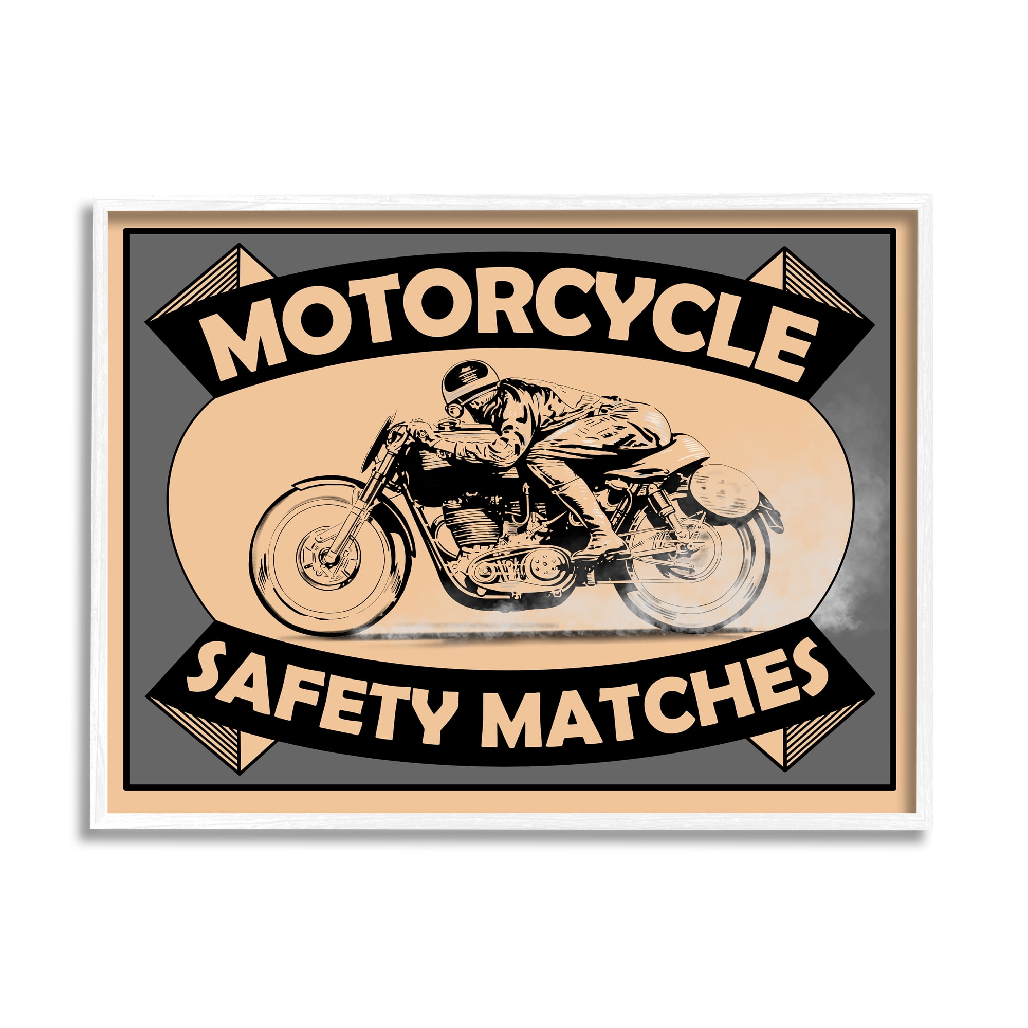 Stupell Industries Motorcycle Safety Matches Grey Tan Bike Rider, 16 x 20, Designed by Mark Rogan