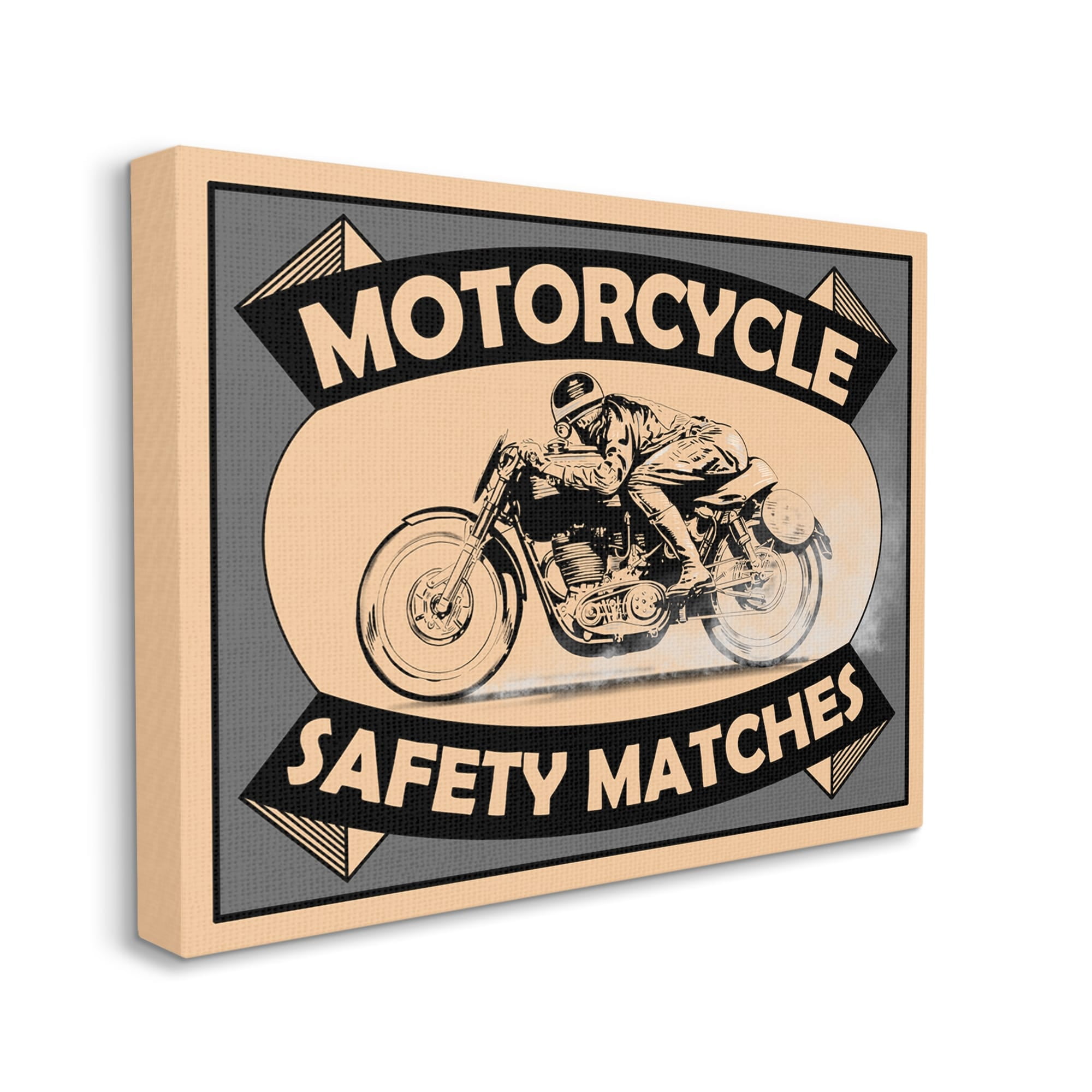 Stupell Industries Motorcycle Safety Matches Grey Tan Bike Rider, 30 x 40, Designed by Mark Rogan