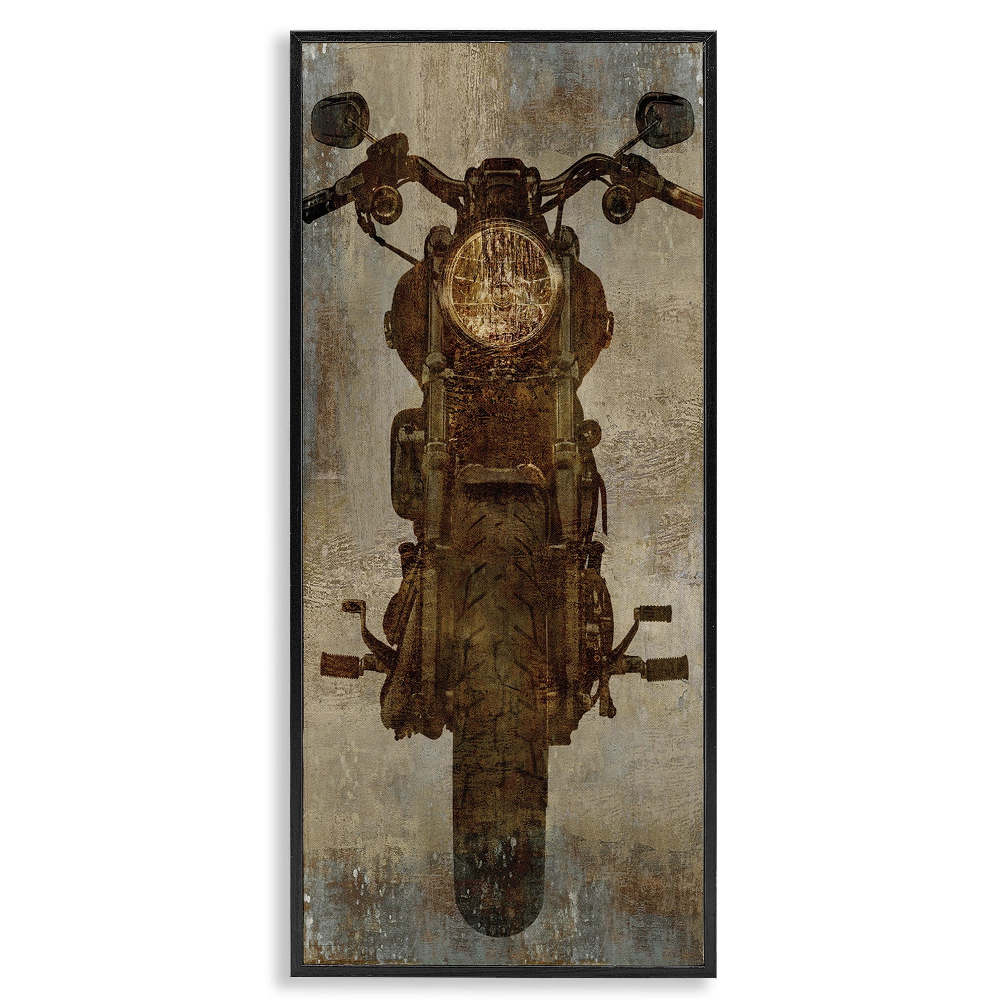 Stupell Industries Motorcycle Silhouette Rustic Pattern Transportation Painting Black Framed Art Print Wall Art, 13 x 30