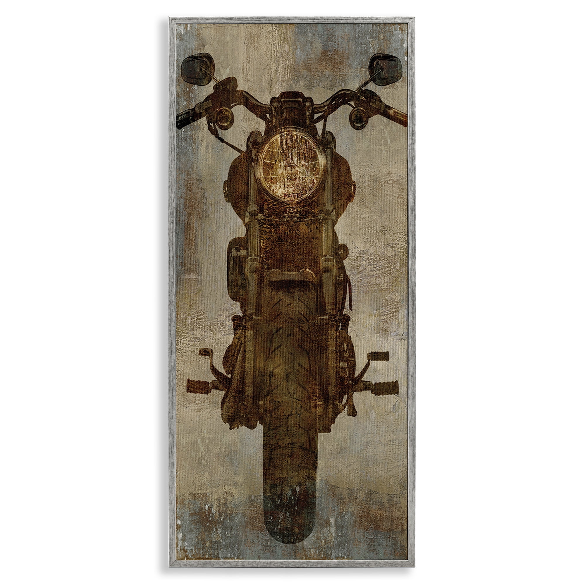 Stupell Industries Motorcycle Silhouette Rustic Pattern Transportation Painting Gray Framed Art Print Wall Art, 10 x 24