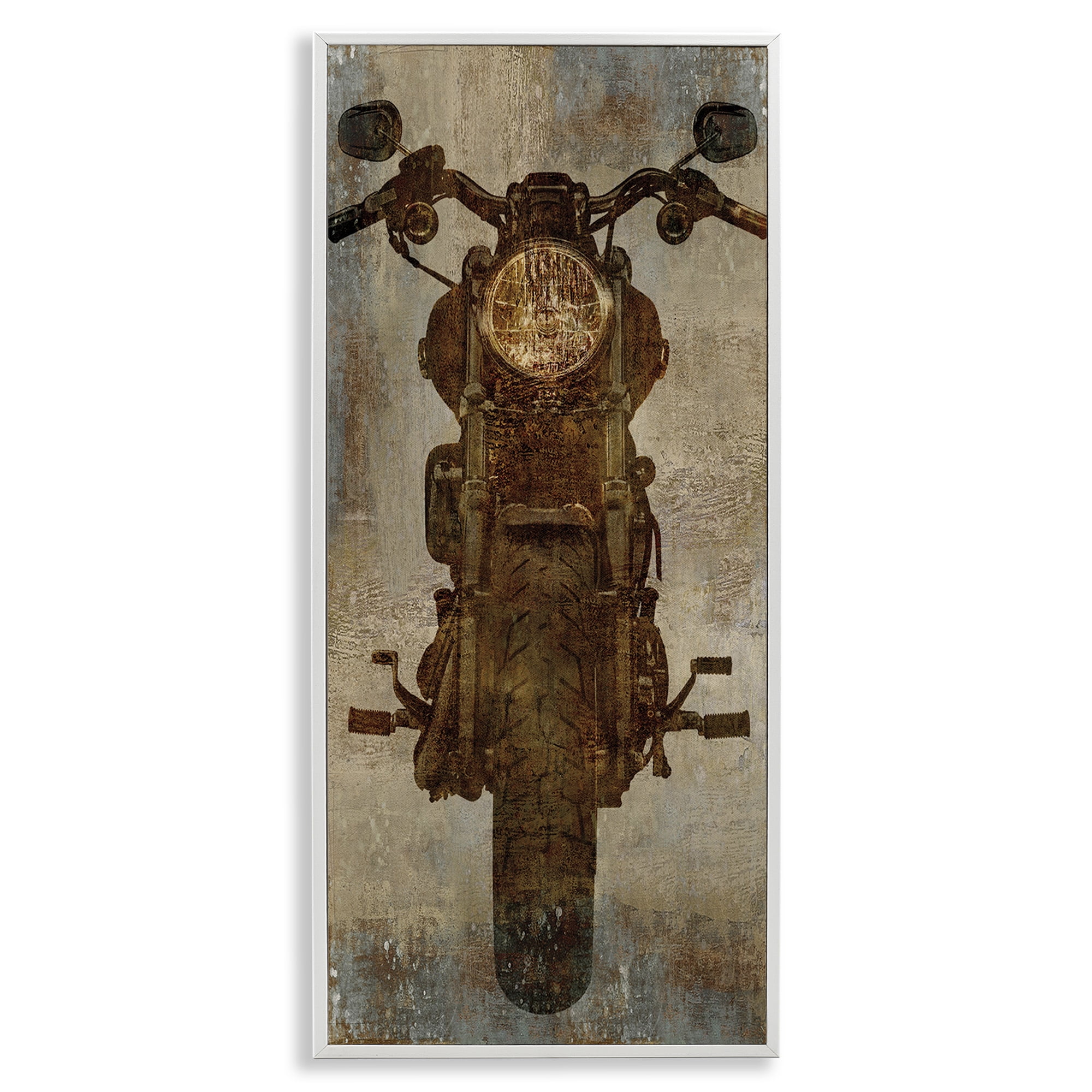 Stupell Industries Motorcycle Silhouette Rustic Pattern Transportation Painting White Framed Art Print Wall Art, 10 x 24