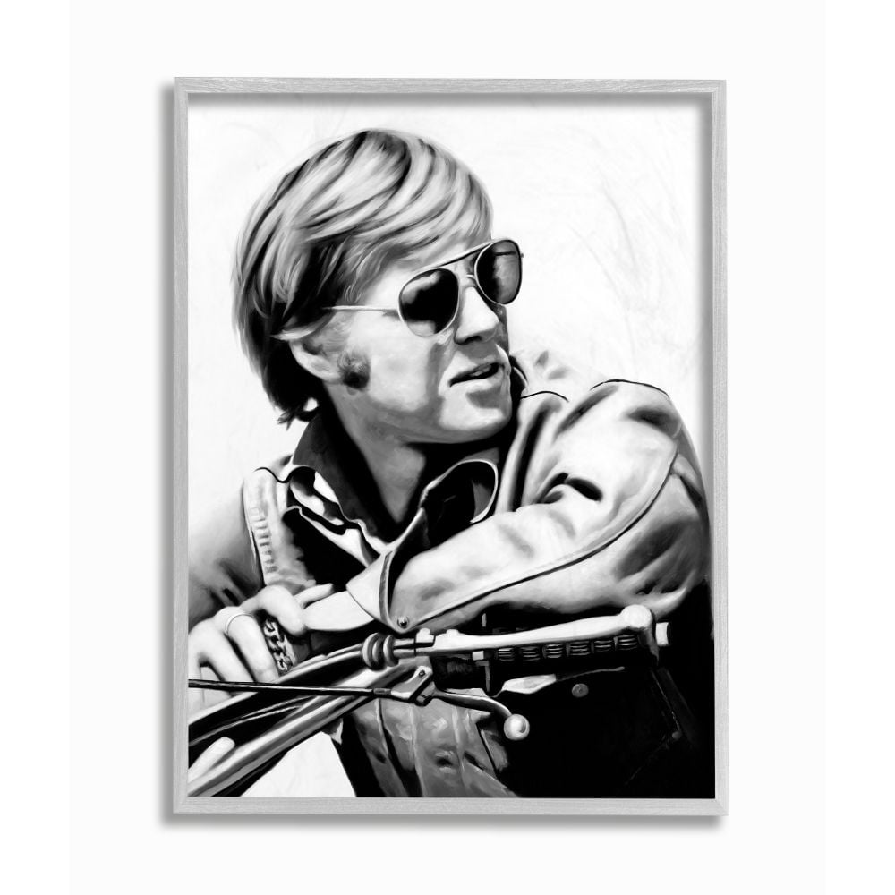 Stupell Industries Motorcyclist Portrait Famous Figures Retro Movie Male Framed Wall Art Design by Urban Road, 11" x 14", Gray Framed