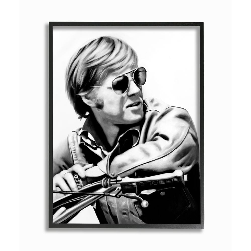 Stupell Industries Motorcyclist Portrait Famous Figures Retro Movie Male Framed Wall Art Design by Urban Road, 16" x 20", Black Framed