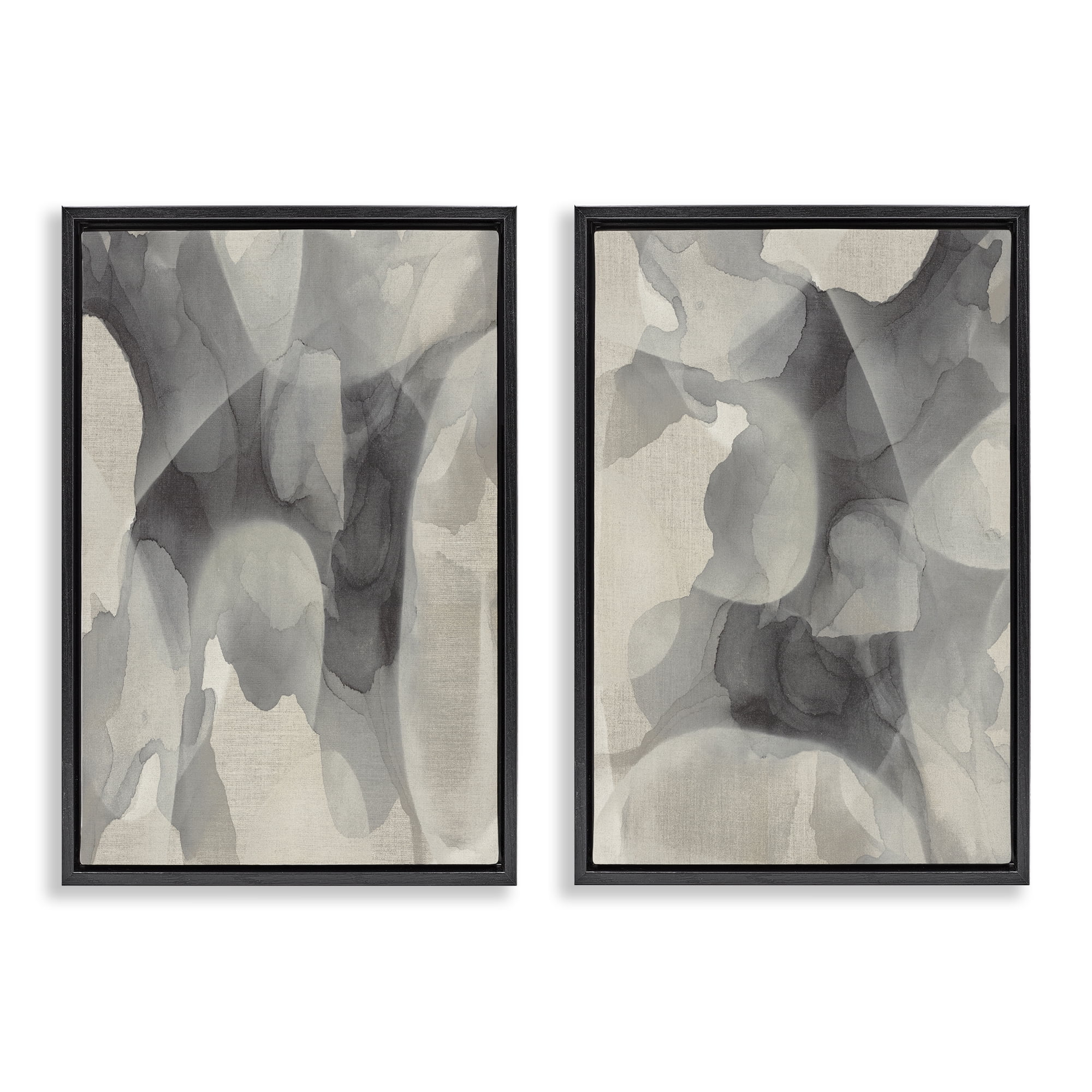 Stupell Industries Mottled Fluid Monochrome 2 Piece Black Framed Floater Canvas Set, design by Kippi Leonard