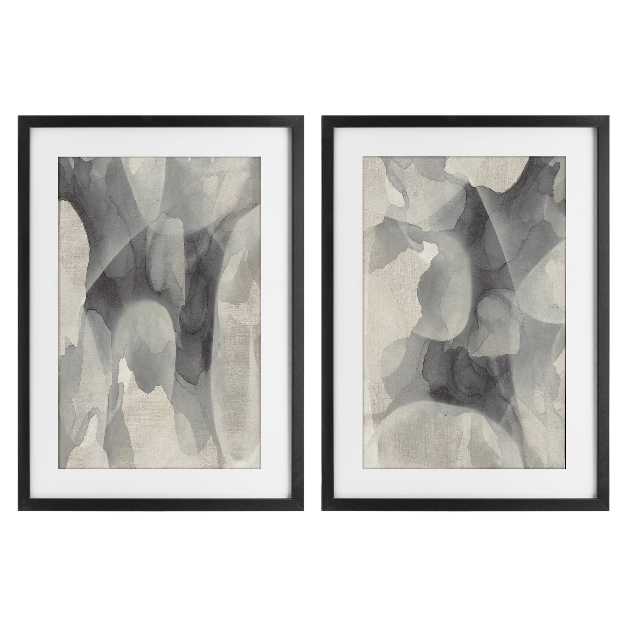 Stupell Industries Mottled Fluid Monochrome 2 Piece Black Framed Print Under Glass Set, design by Kippi Leonard