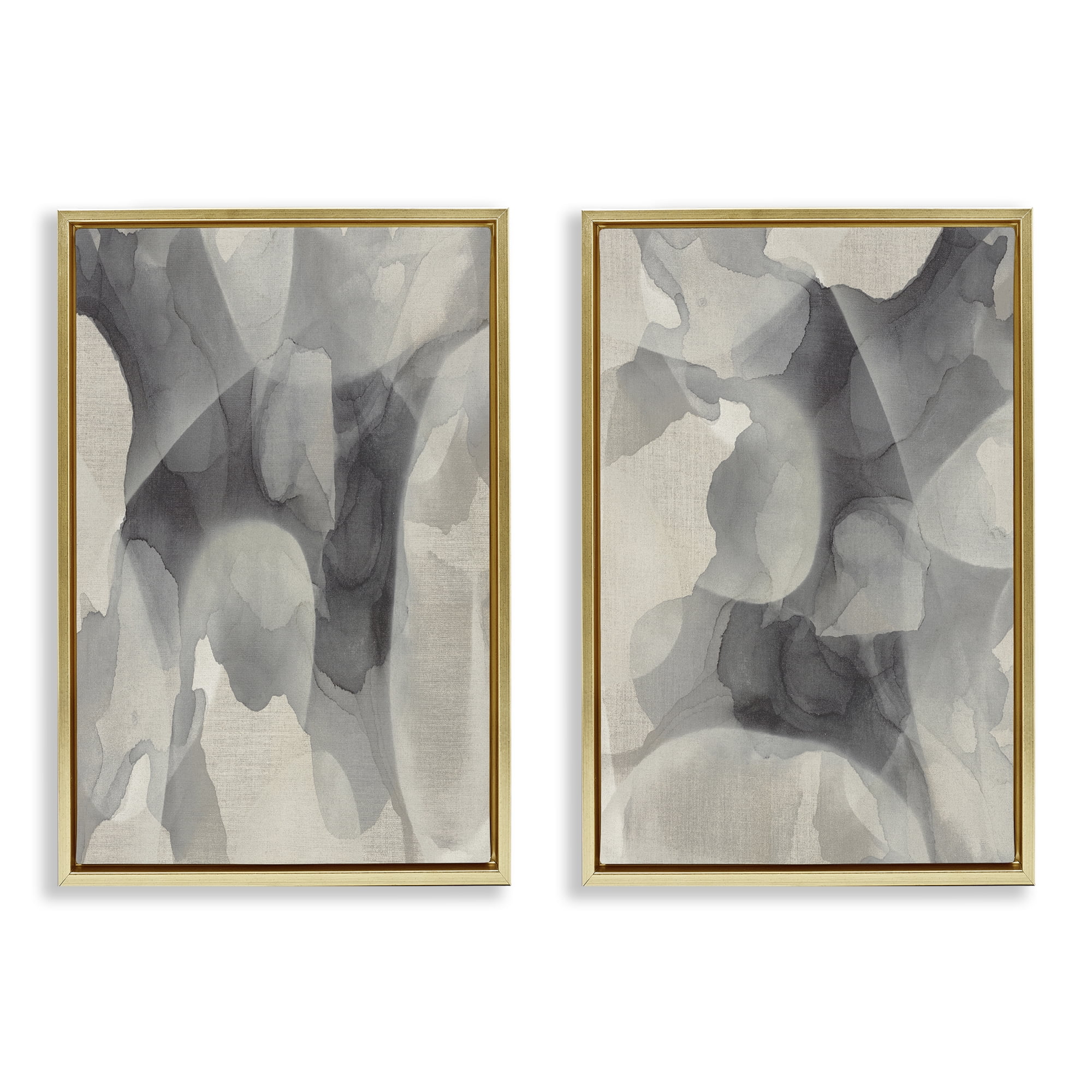 Stupell Industries Mottled Fluid Monochrome 2 Piece Gold Framed Floater Canvas Set, design by Kippi Leonard