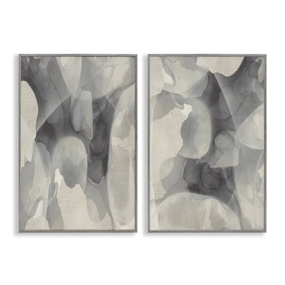 Stupell Industries Transitional Mottled Fluid Monochrome Gray 2pc Framed Giclee Art Set, 20 x 30 each, by Kippi Leonard