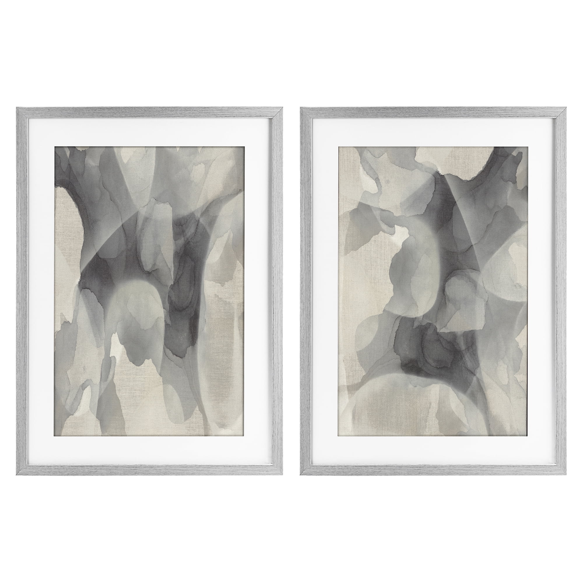 Stupell Industries Mottled Fluid Monochrome 2 Piece Gray Framed Print Under Glass Set, design by Kippi Leonard