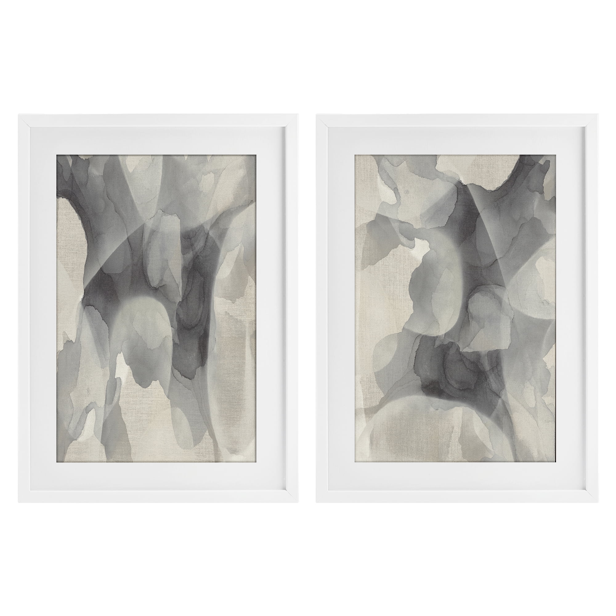 Stupell Industries Mottled Fluid Monochrome 2 Piece White Framed Print Under Glass Set, design by Kippi Leonard