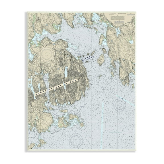 Stupell Industries Mount Desert Island Maine Coastal Map Traditional Cartography, 13 x 19, Designed by Daphne Polselli