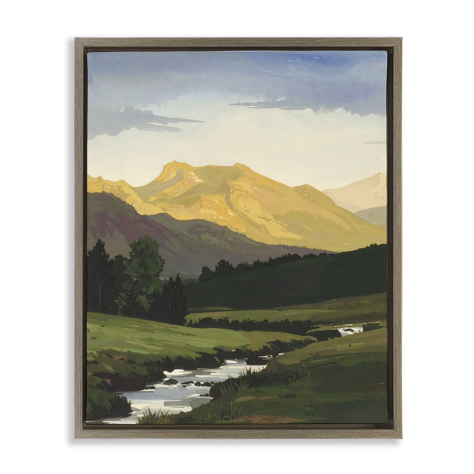 Stupell Industries Mountain Across The Valley Brown Framed Floater Canvas Wall Art, design by Alonza Saunders