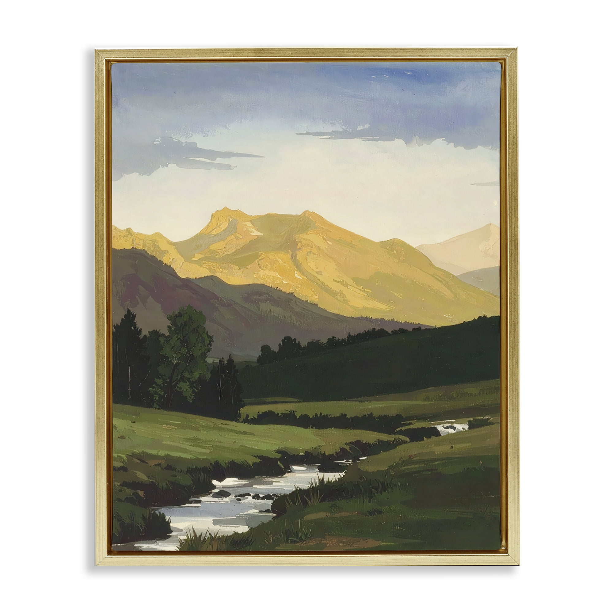 Stupell Industries Mountain Across The Valley Gold Framed Floater Canvas Wall Art, design by Alonza Saunders
