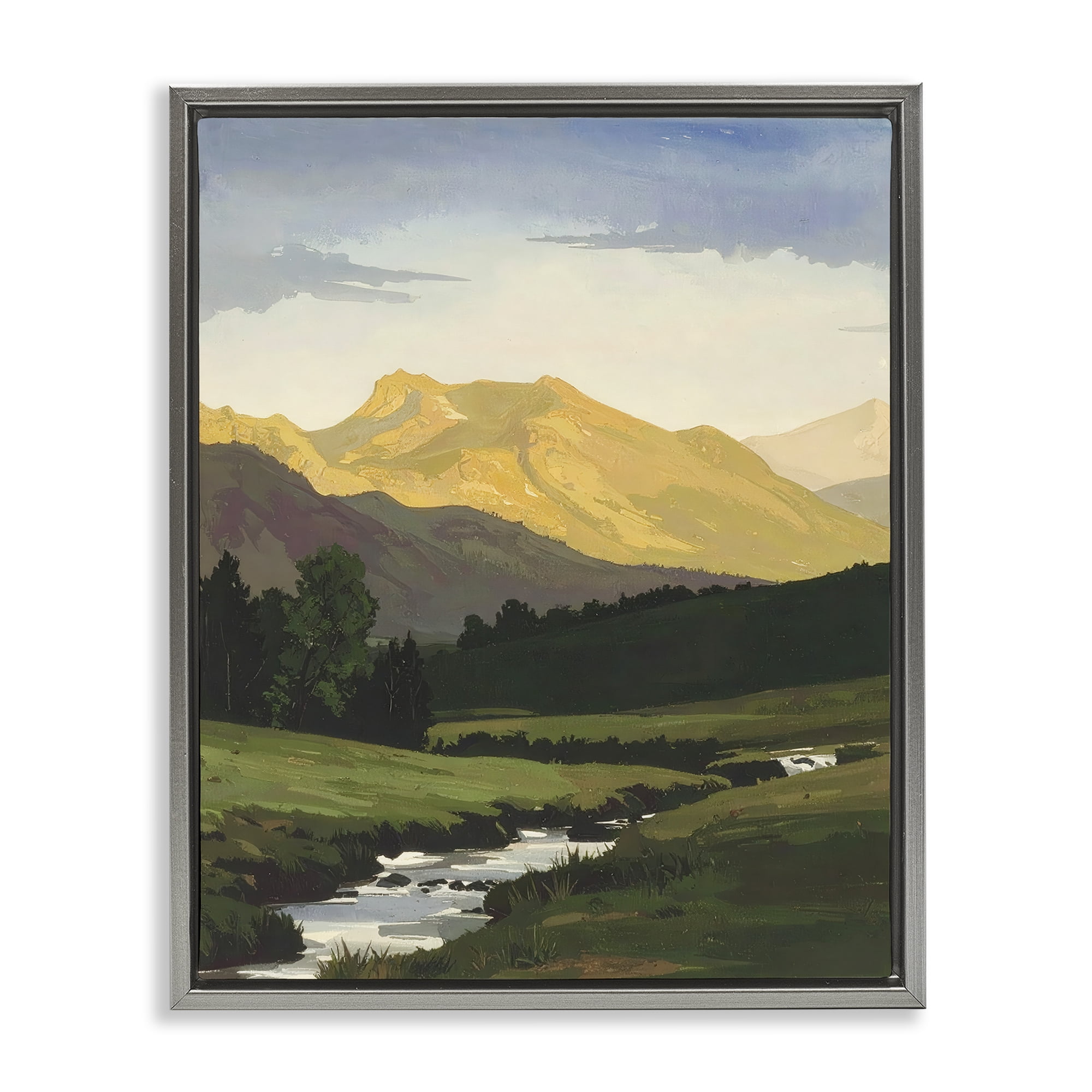 Stupell Industries Mountain Across The Valley Gray Framed Floater Canvas Wall Art, design by Alonza Saunders