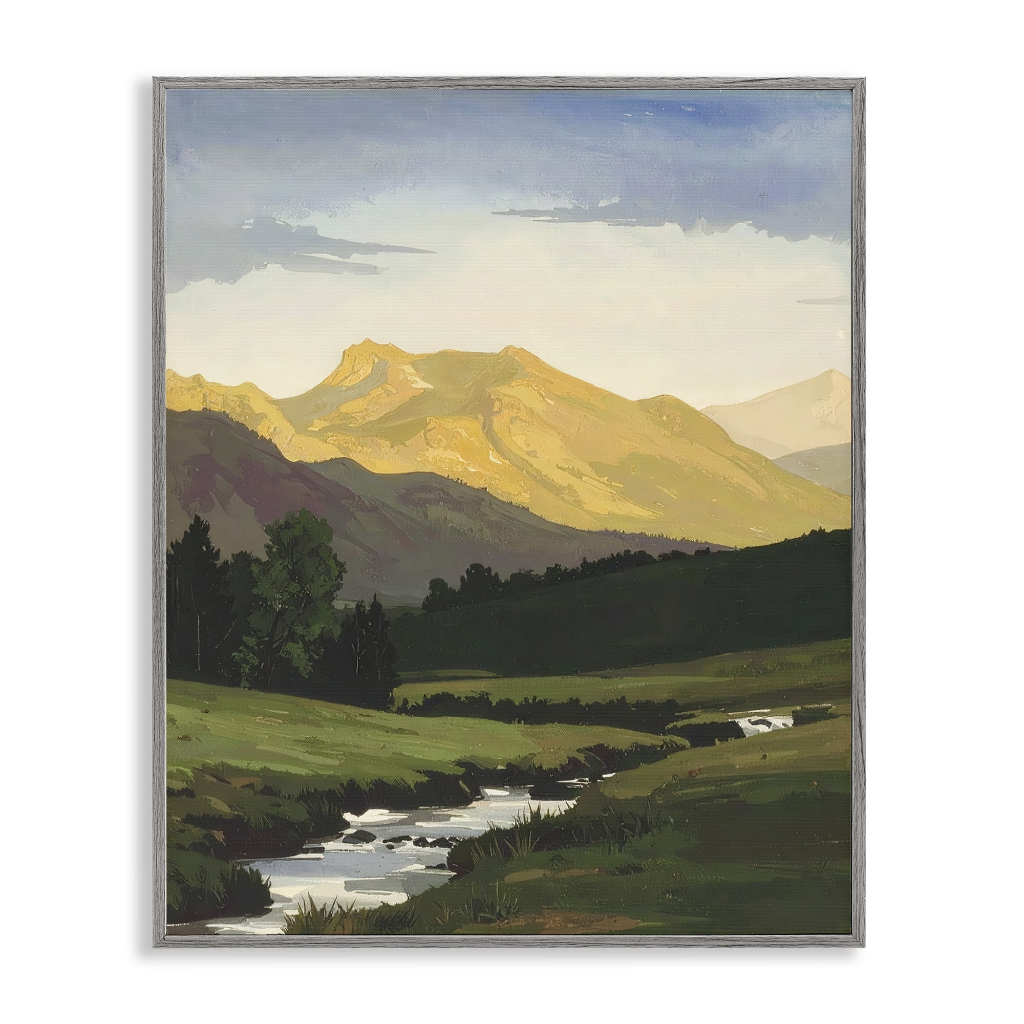 Stupell Industries Mountain Across The Valley Gray Framed Giclee Art, design by Alonza Saunders