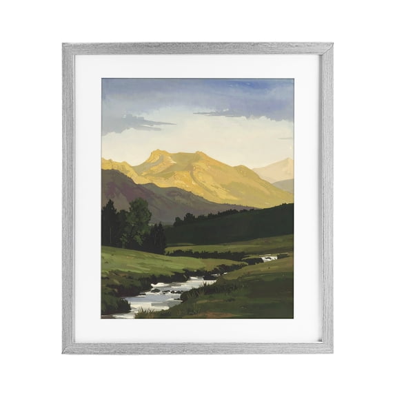 Stupell Industries Contemporary Mountain Across The Valley Gray Framed Print Under Glass, 17 x 21, by Alonza Saunders