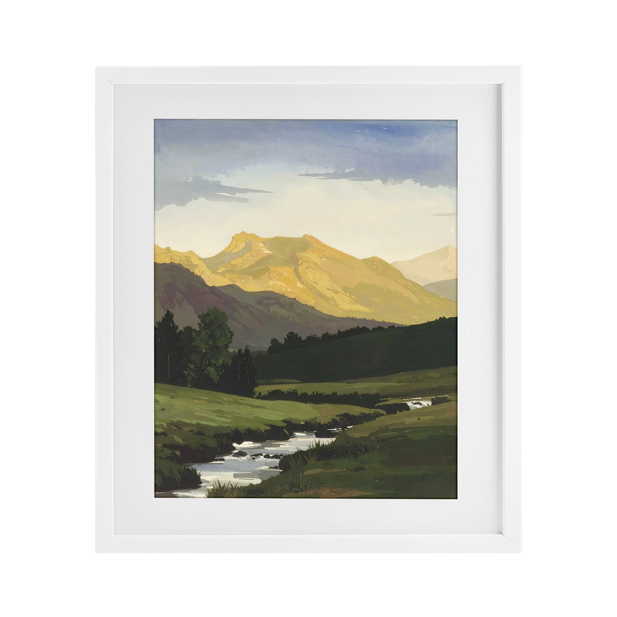 Stupell Industries Mountain Across The Valley White Framed Print Under Glass, design by Alonza Saunders
