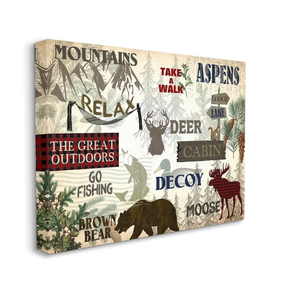 Stupell Industries Mountain Activities Forest Animals Camping Hunting Phrases Canvas Wall Art Design by Kim Allen, 36" x 48"