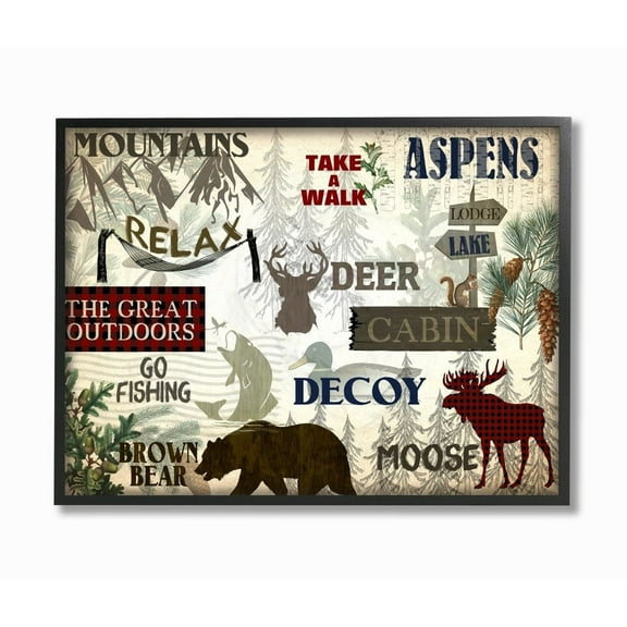 Stupell Industries Mountain Activities Forest Animals Camping Hunting Phrases Framed Wall Art Design by Kim Allen, 11" x 14", Gray Framed