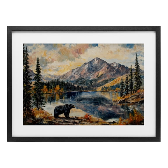 Stupell Industries Mountain Bear Viewpoint Black Framed Print Under Glass, design by Petal Prints Design