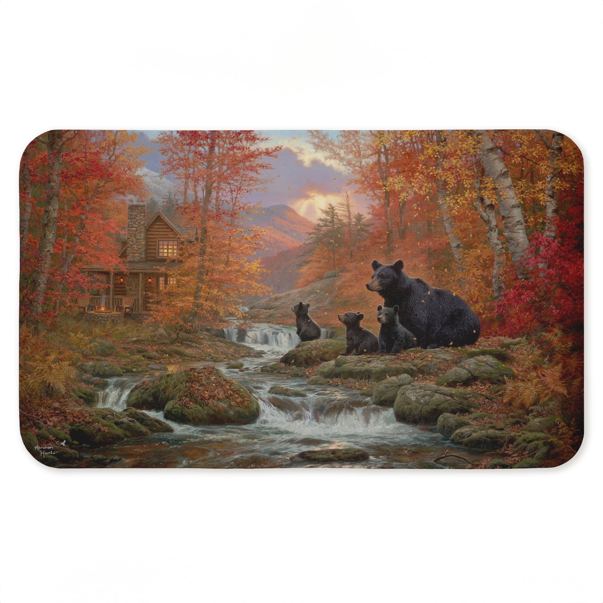 Stupell Industries Mountain Cabin Riverside Bears Printed Anti-Fatigue Floor Mat, design by Abraham Hunter
