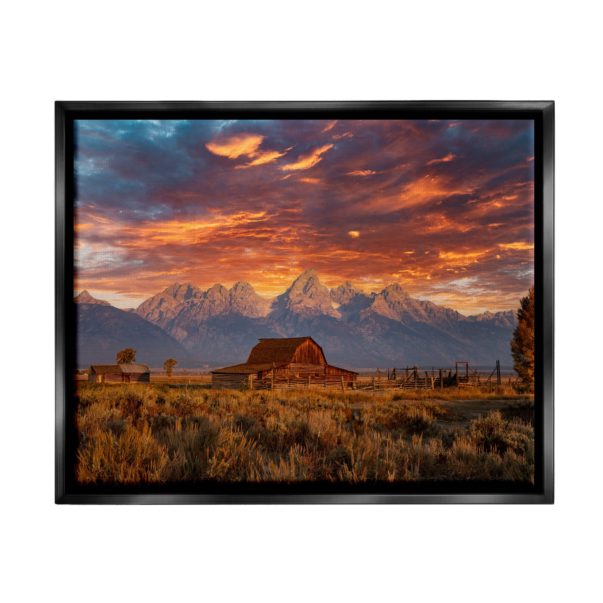 Stupell Industries Mountain Cabin Sunset Landscape Photography Black Floater Framed Canvas Art Print Wall Art, 21 x 17