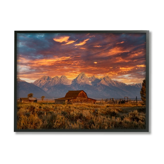 Stupell Industries Mountain Cabin Sunset Landscape Photography Black Framed Art Print Wall Art, 30 x 24
